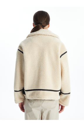 Kadın Ceket Yaka Düz Pelüş Mont Image 10