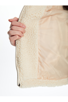 Kadın Ceket Yaka Düz Pelüş Mont Image 6