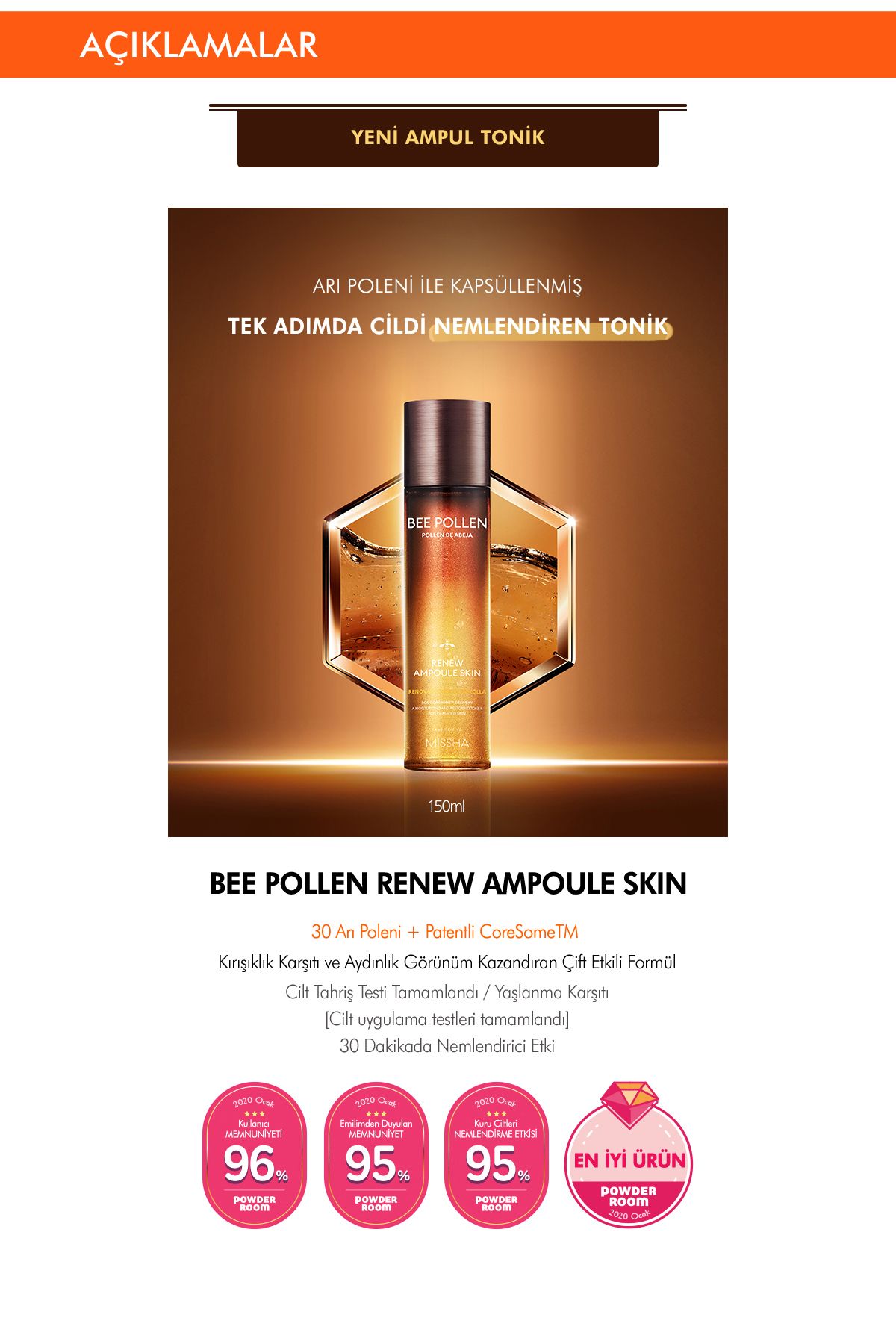 Arı Poleni İçeren Yoğun Besleyici Yenileyici Tonik 150ml Bee Pollen Renew Ampoule Skin