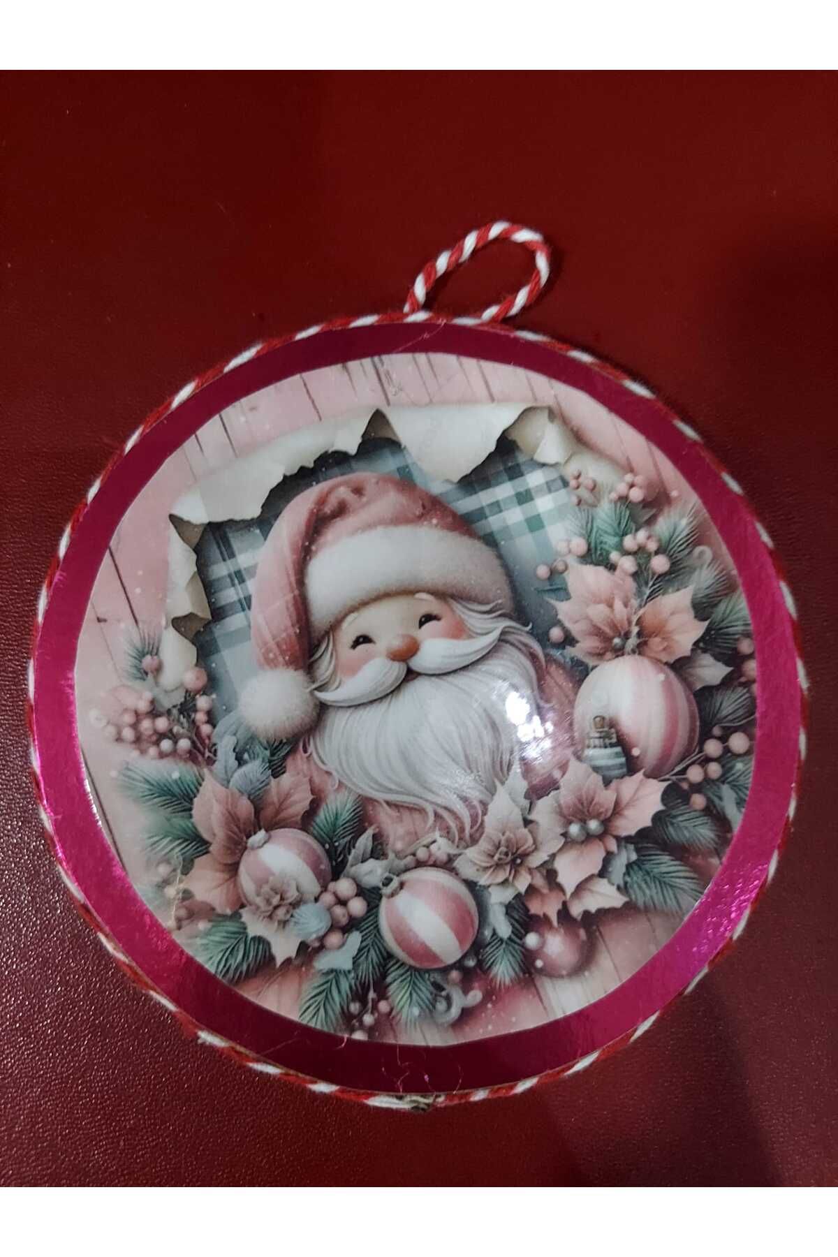 Ahşap Üzerine Baskı 10cm Çap Dörtlü Noel Duvar Süsü Set