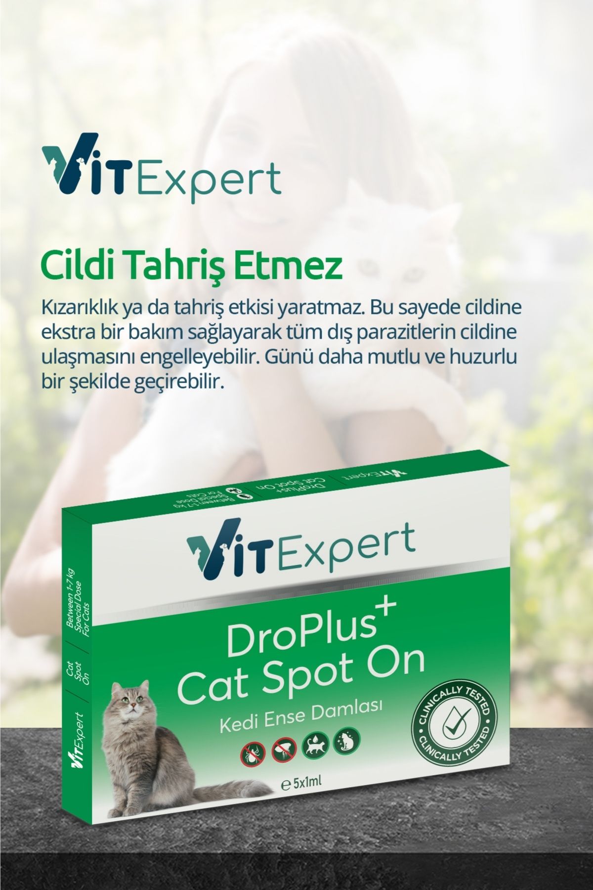 Droplus Kedi Damlası Pire Dış Parazit Bit Kene Deri Bakımı Için Bitkisel Damla ( 1-7 Kg ) 5 Tüp