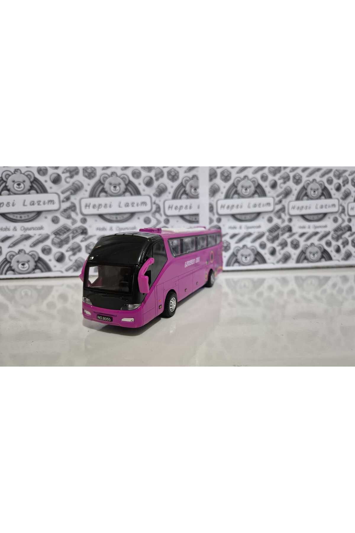 Metal Yolcu Otobüsü Oyuncak Sesli Işıklı 19 Cm Kapı Açılır Çekbırak Diecast Model Araç Pembe Otobus