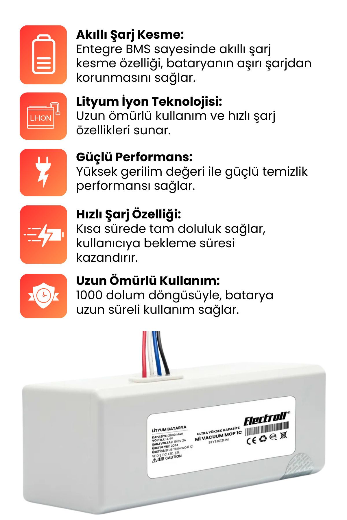 Xiaomi Mi Vacuum Mop 2c 2in1 Uyumlu Batarya (ORJİNAL KAPASİTE) 2600mah Robot Süpürge Pili