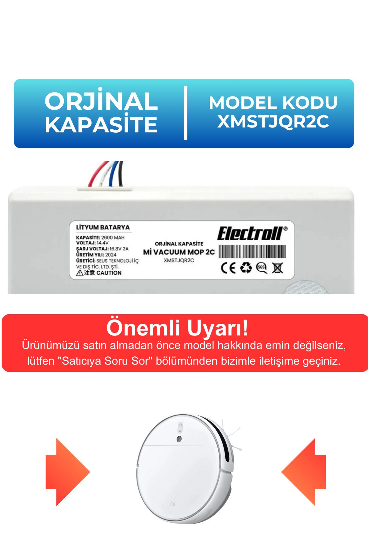 Xiaomi Mi Vacuum Mop 2c 2in1 Uyumlu Batarya (ORJİNAL KAPASİTE) 2600mah Robot Süpürge Pili