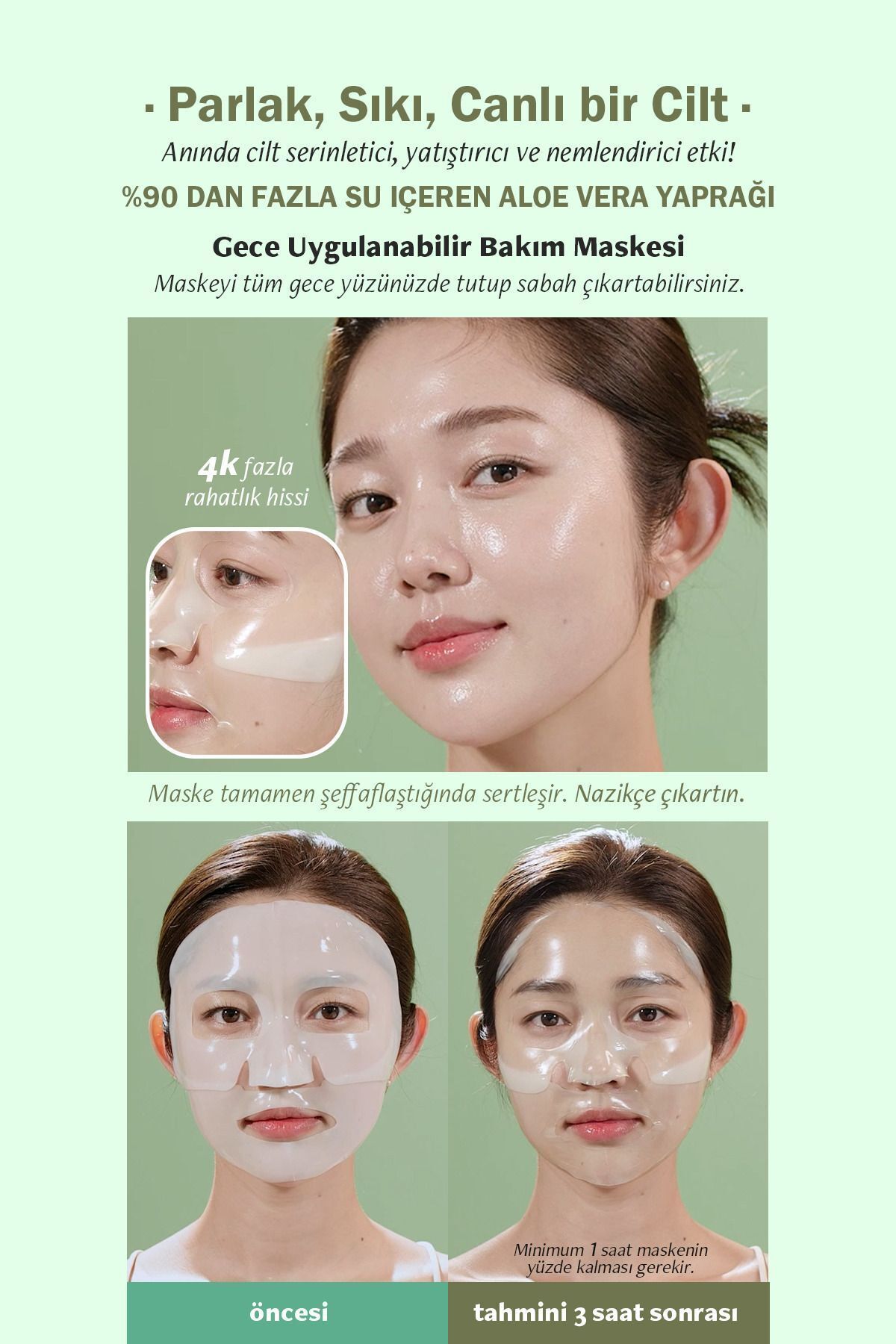 Şeffaflaşan Kore Eriyen Maske Cica Yatıştırıcı Calming Repair Cica Gel Mask