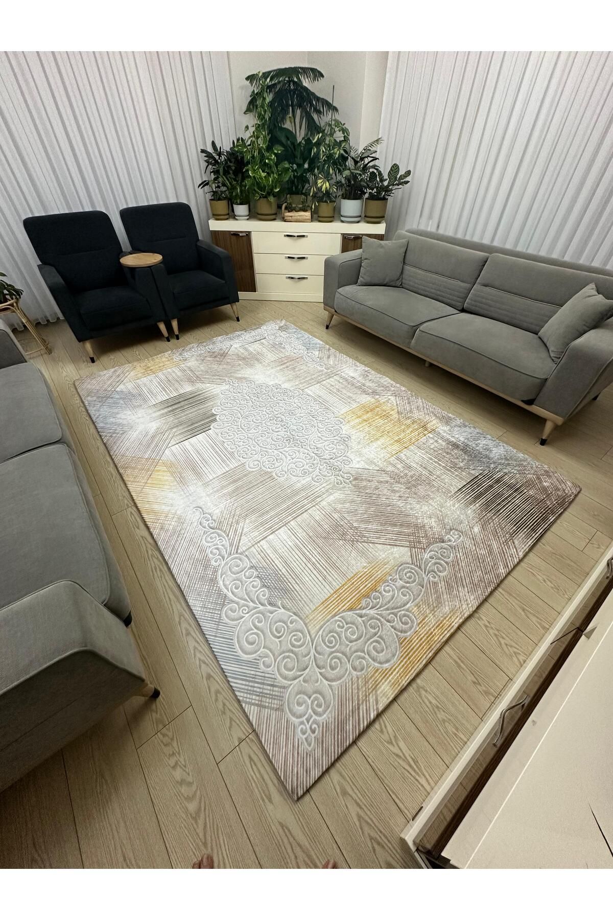 Süngersiz Halı Örtüsü - Lastikli - Yıkanabilir - Dijital Baskı - Ölçü 6m² 200x300 cm KOSOVA