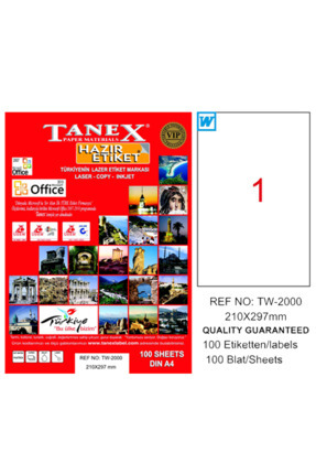 ETİKET LASER 210x297 (1x100=100)TANEX (2000) Image 0