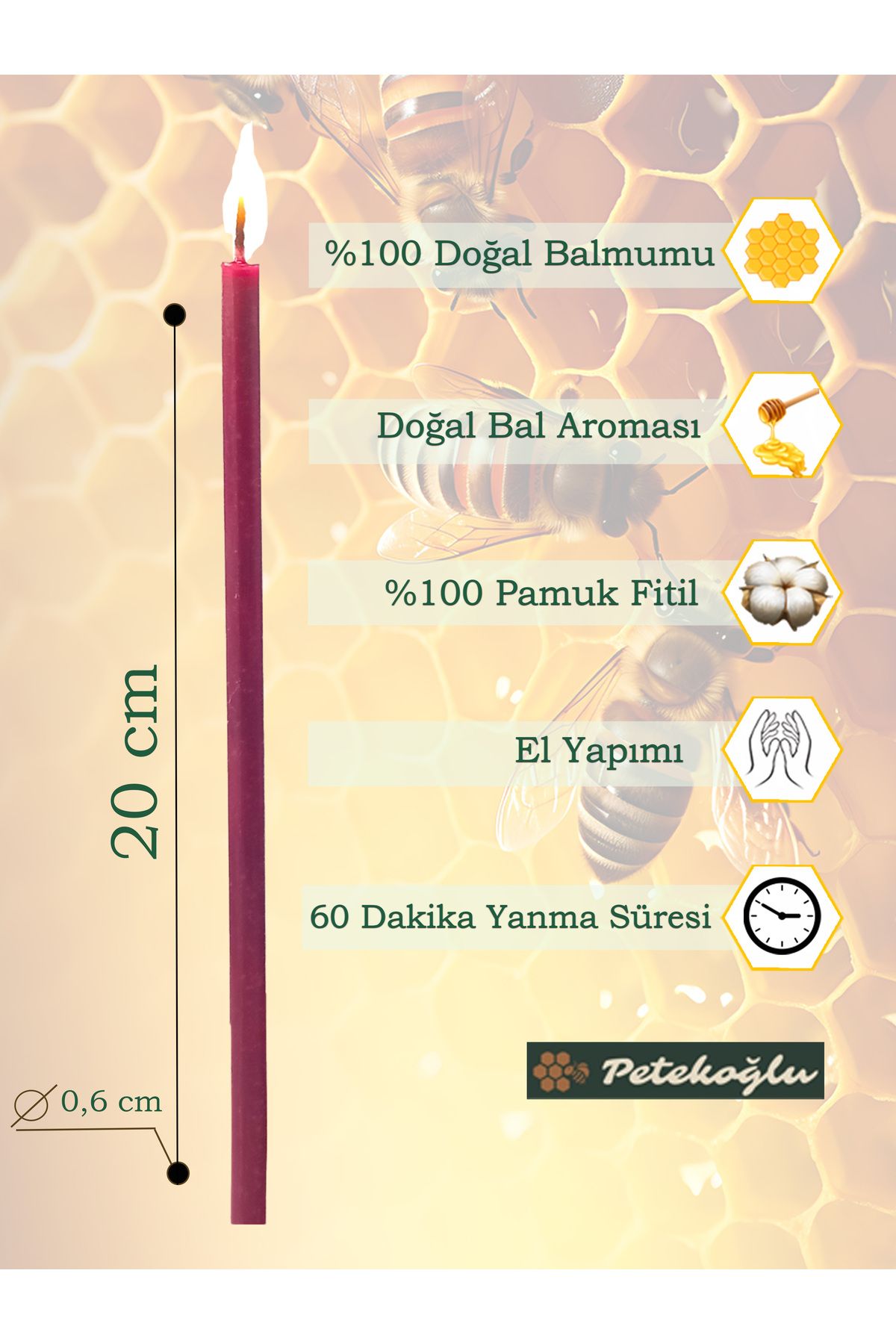 Balmumu Mum 100 Adet Dilek Mumu Doğal Petek Ritüel Parti Mumu Doğum Günü Yeni Yıl Beeswax