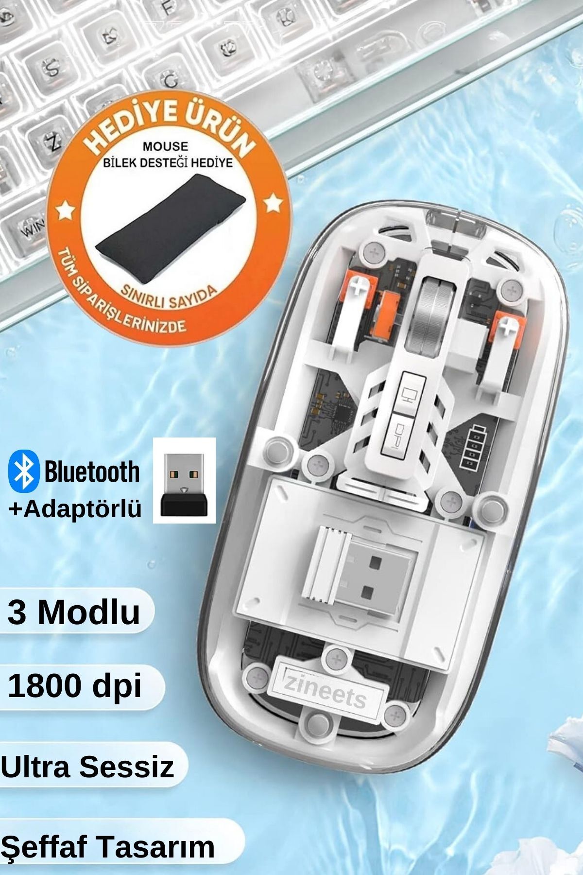 ZineetsÇift Modlu KablosuzBluetooth Şeffaf Mo...