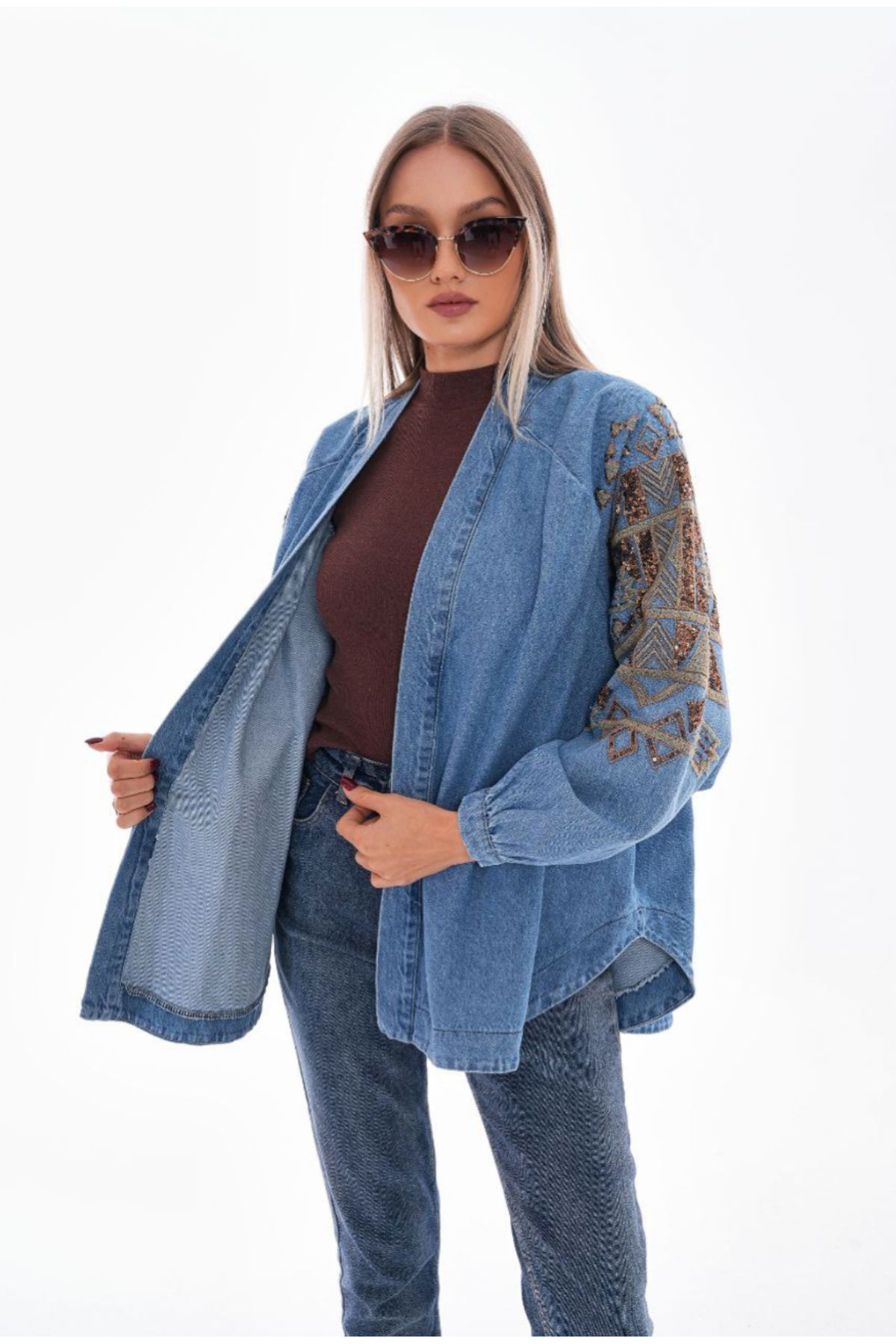 Nakışlı Denim Kimono