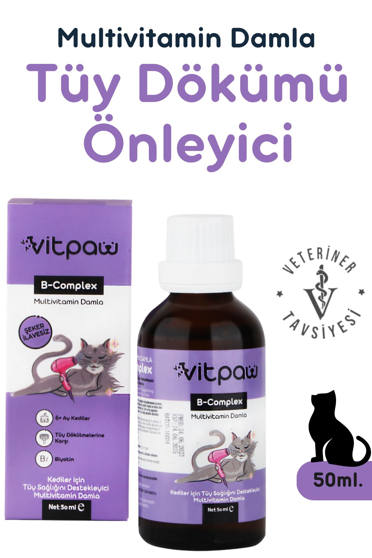 vitpawB Complex Damla 50 Ml.(KEDİLER İÇİN TÜY...