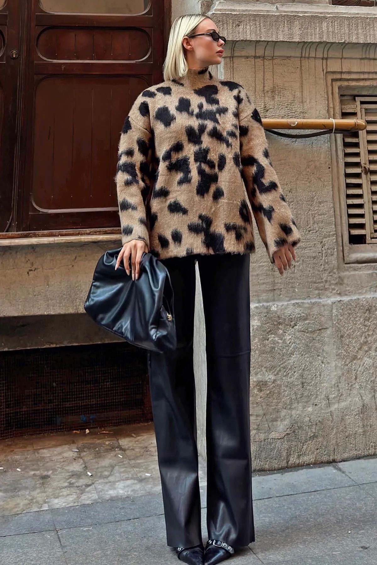 Kadın Oversize Yumoş Leopar Kazak