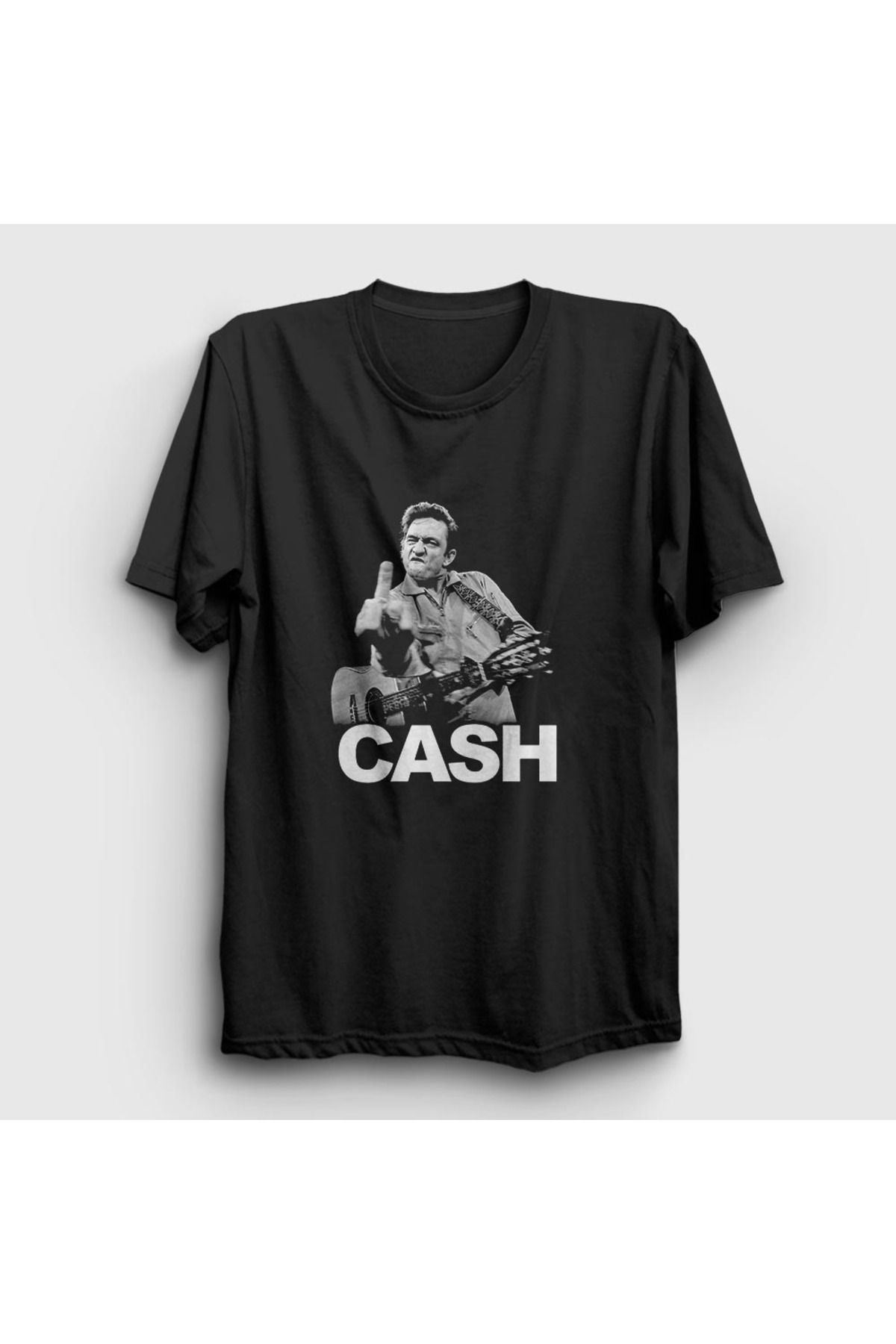 PresmonoUnisex Siyah FingerJohnny Cash T-shir...