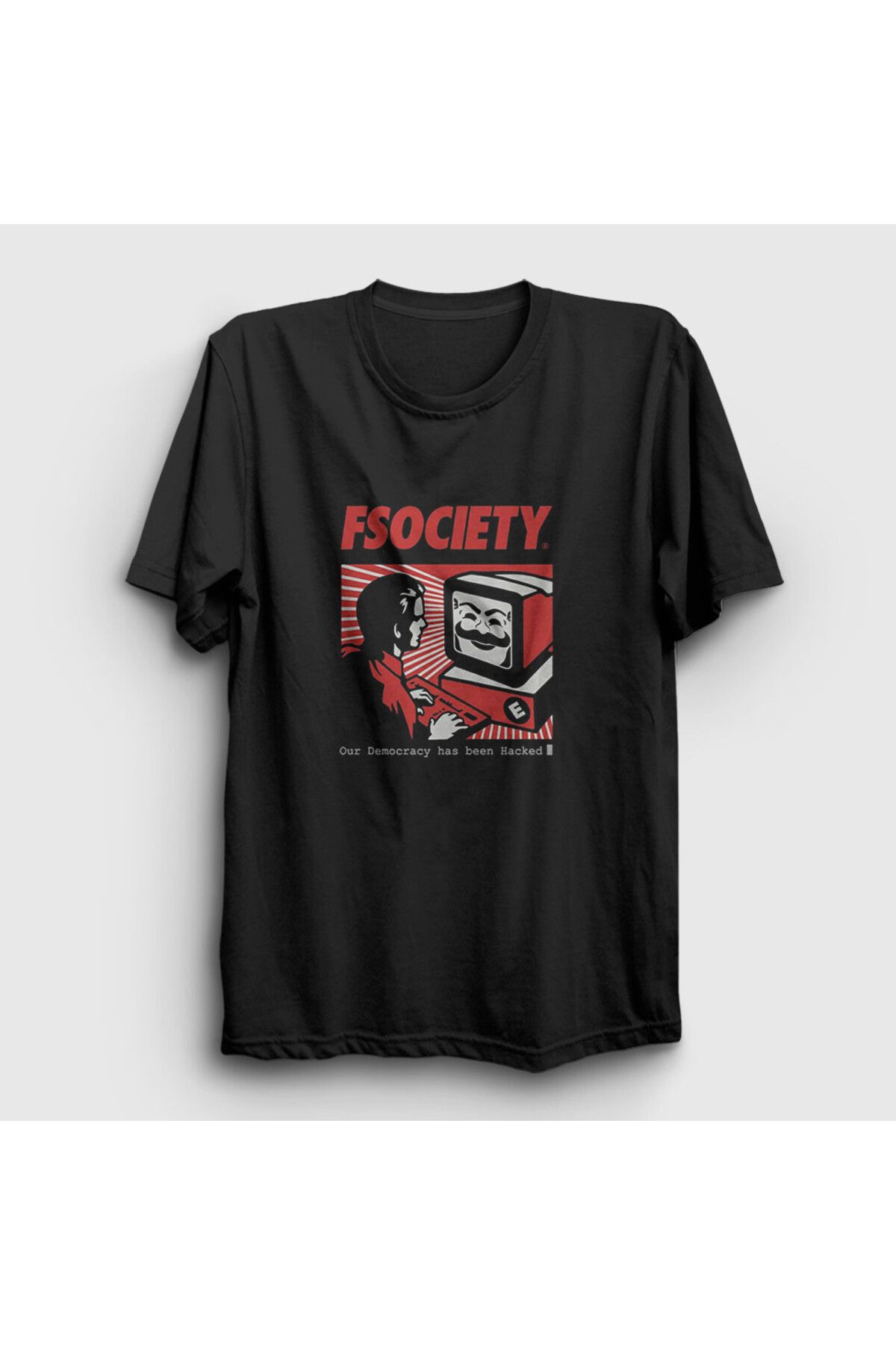 PresmonoUnisex Siyah HackerMr Robot T-shirt 4...