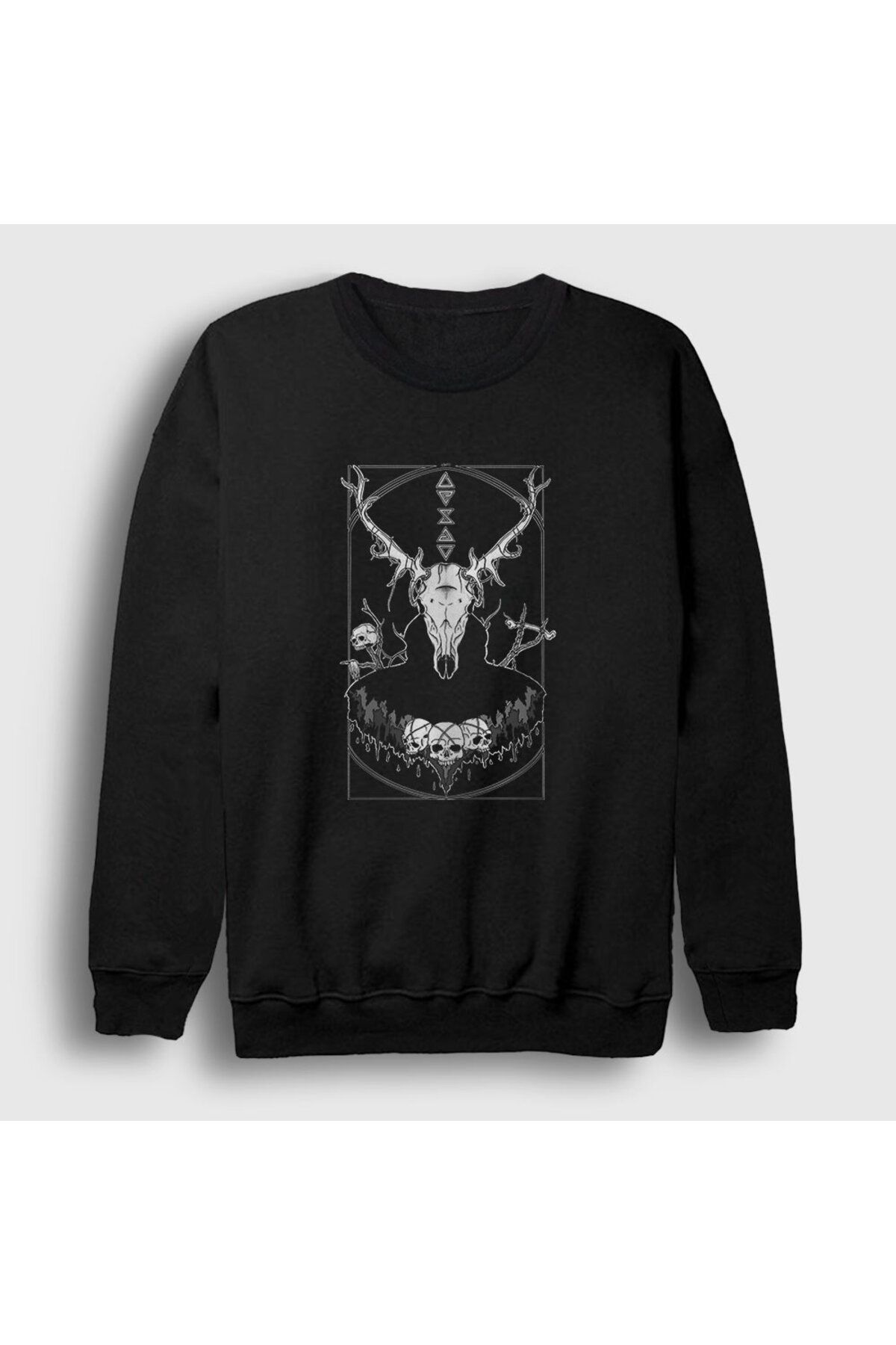 Presmono Unisex Siyah SkullDeer Geyik Sweatsh...