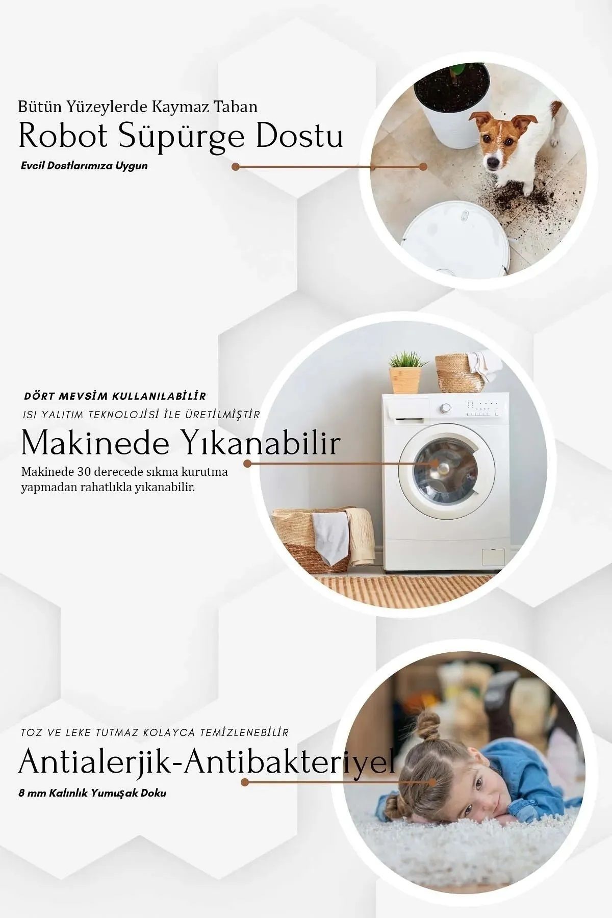 Krem Post Peluş Tavşan Tüyü Kaymaz Taban Makinede Yıkanabilir Toz Vermez Yuvarlak Halı Kilim