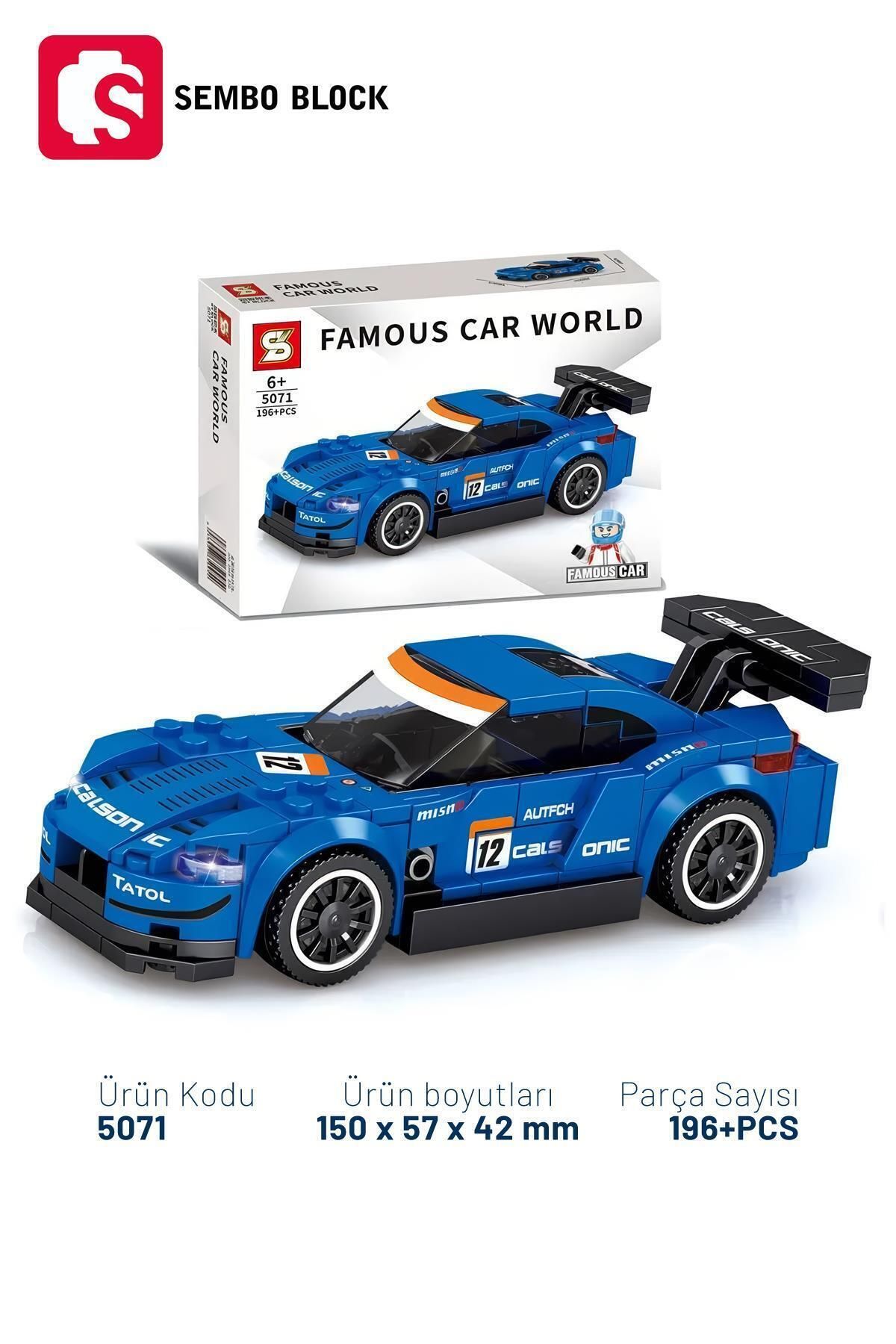 Famous Car Mavi Yarış arabası 196 Parça yapı blokları Legoile uyumlu (5071)