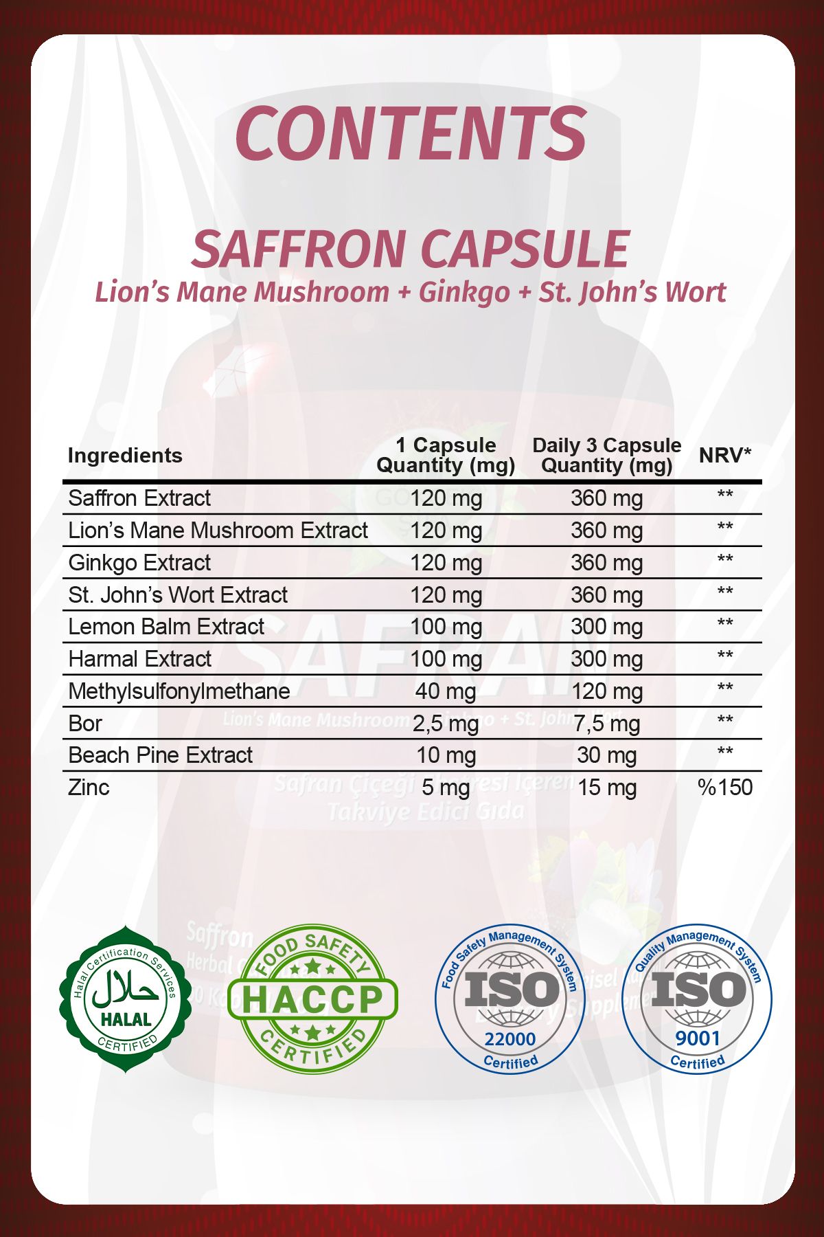 Safran Kapsül (Saffron Capsule) X 2