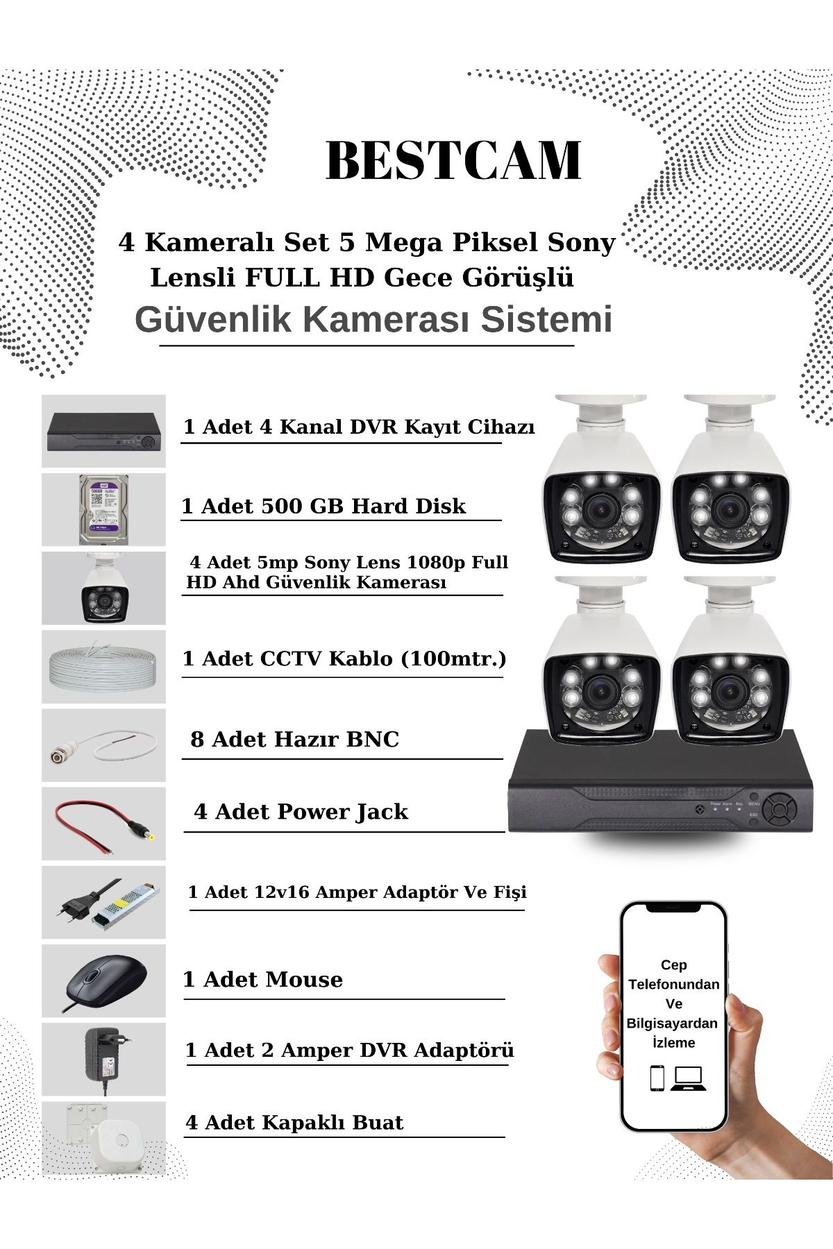 BESTCAM4 Kameralı Set 5 MegaPiksel Sony Lensl...