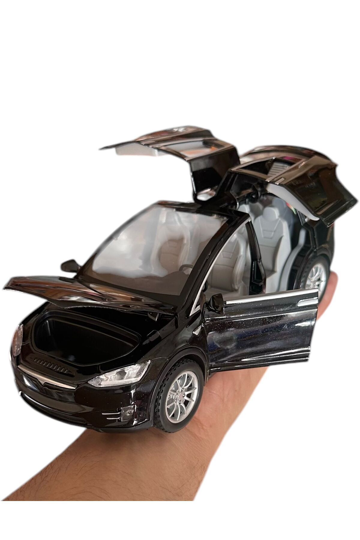 Tesla Model X Diecast Model Egzoz Duman Çıkarır Araba 1:22 Sesli Işıklı Kaput Bagaj Kapılar Açılır