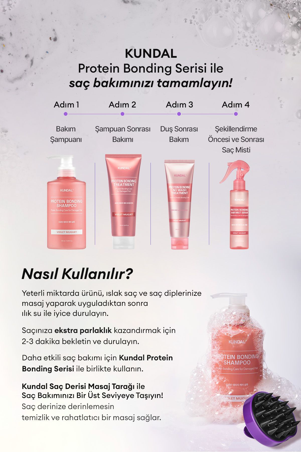 Yoğun Onarıcı Ve Isı Koruyucu Bakım Şampuanı Protein Bonding Shampoo 500ml (VİOLET MUGUET)