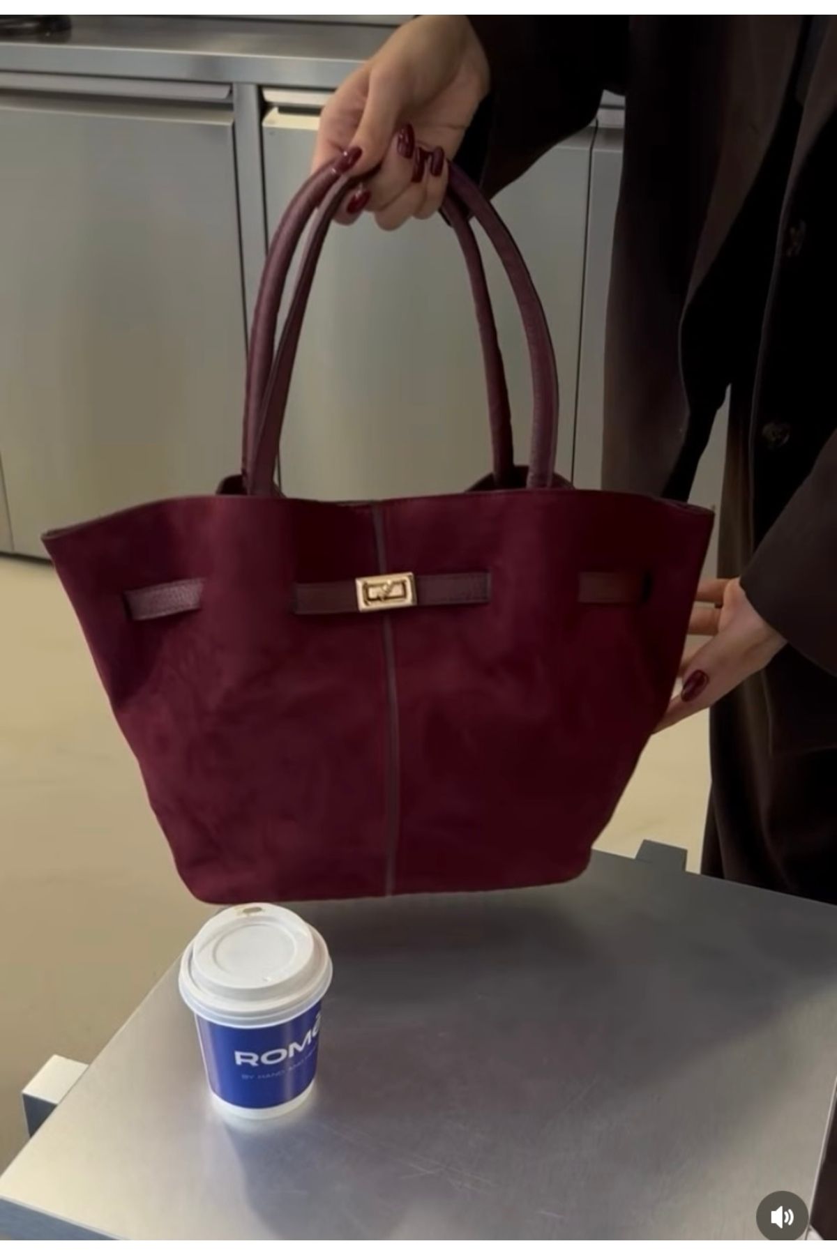 bag collar co Kadın bordosüet el ve omuz çant...