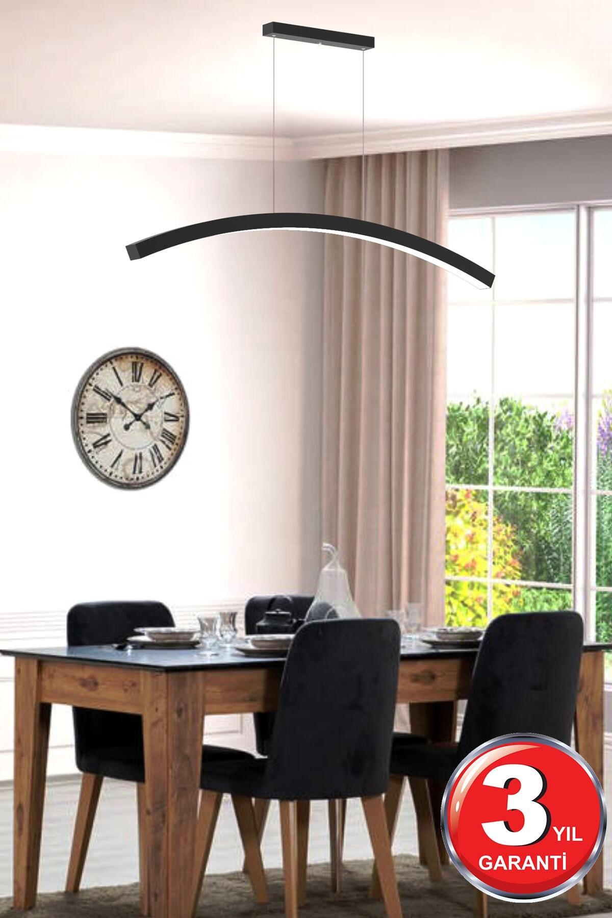 Luna ( Siyah Kasa, Sarı Işık ) Ledli Modern Led Avize, Salon, Mutfak, Oturma Yatak Odası, Sarkıt