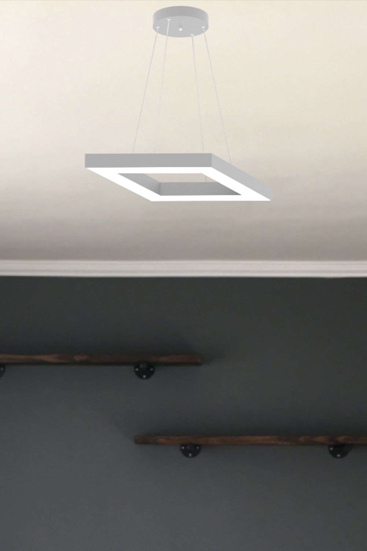 Rombo ( Gri Kasa, Doğal Beyaz Işık ) Modern Led Avize, Salon, Mutfak, Antre, Hol, Masa, Sarkıt