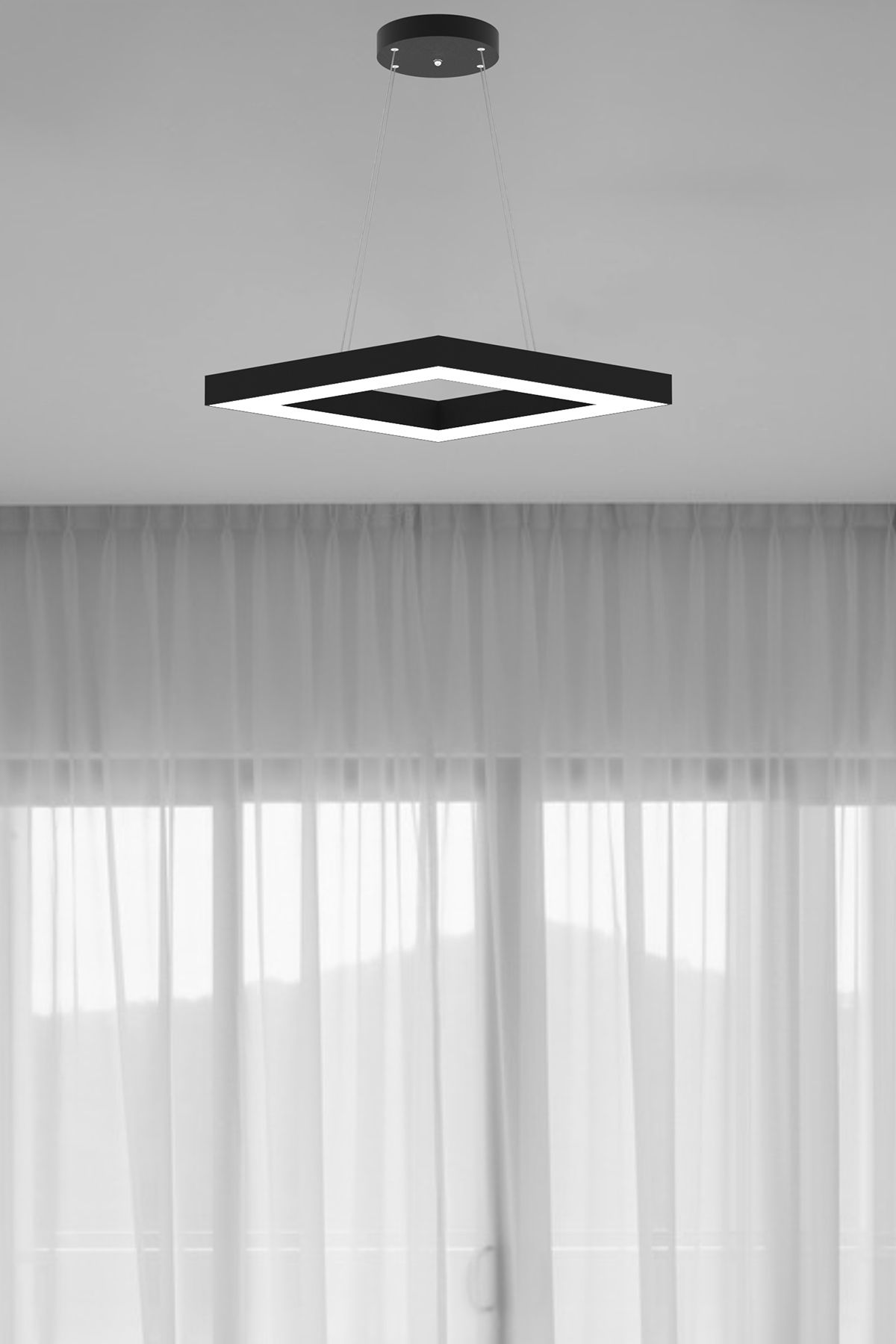 Rombo ( Siyah Kasa, Doğal Beyaz Işık ) Modern Led Avize, Salon, Mutfak, Antre, Hol, Masa, Sarkıt