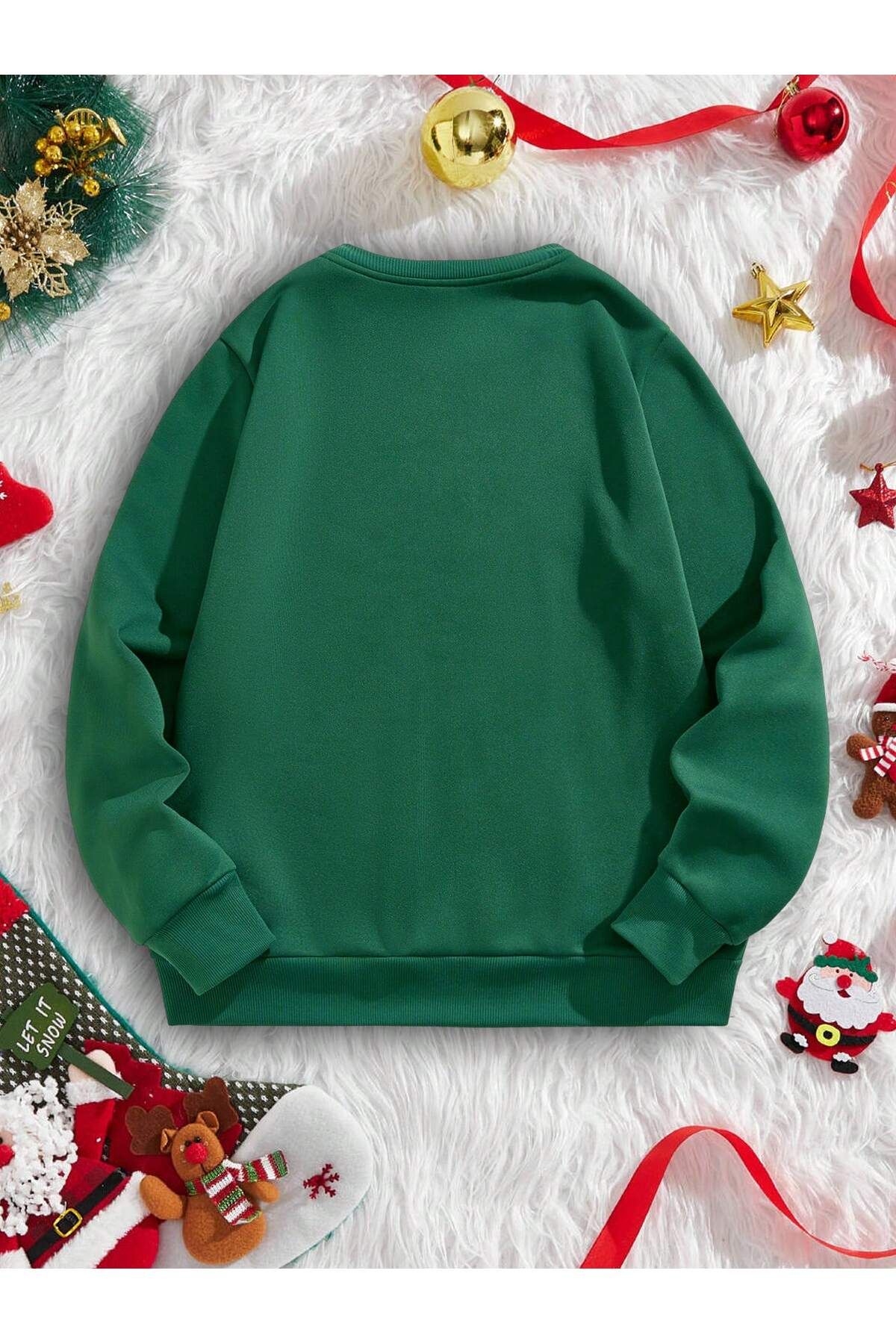 Noel Baskılı Sevgili Kombini Oversize Sweatshirt