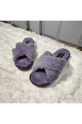 Sessiz Taban Çapraz Kışlık Peluş Terlik Image 0