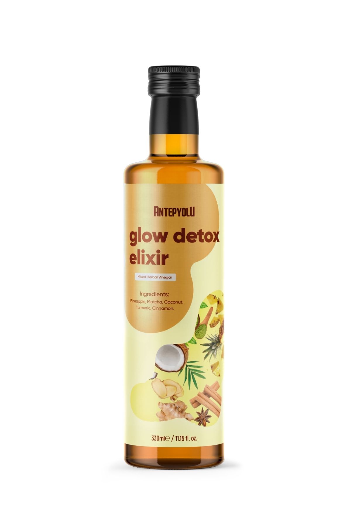 Glow Detox Elixir Premium Ananaslı Ödem Atmaya Kilo Vermeye Yardımcı Doğal Detoks Sirkesi 330 ml