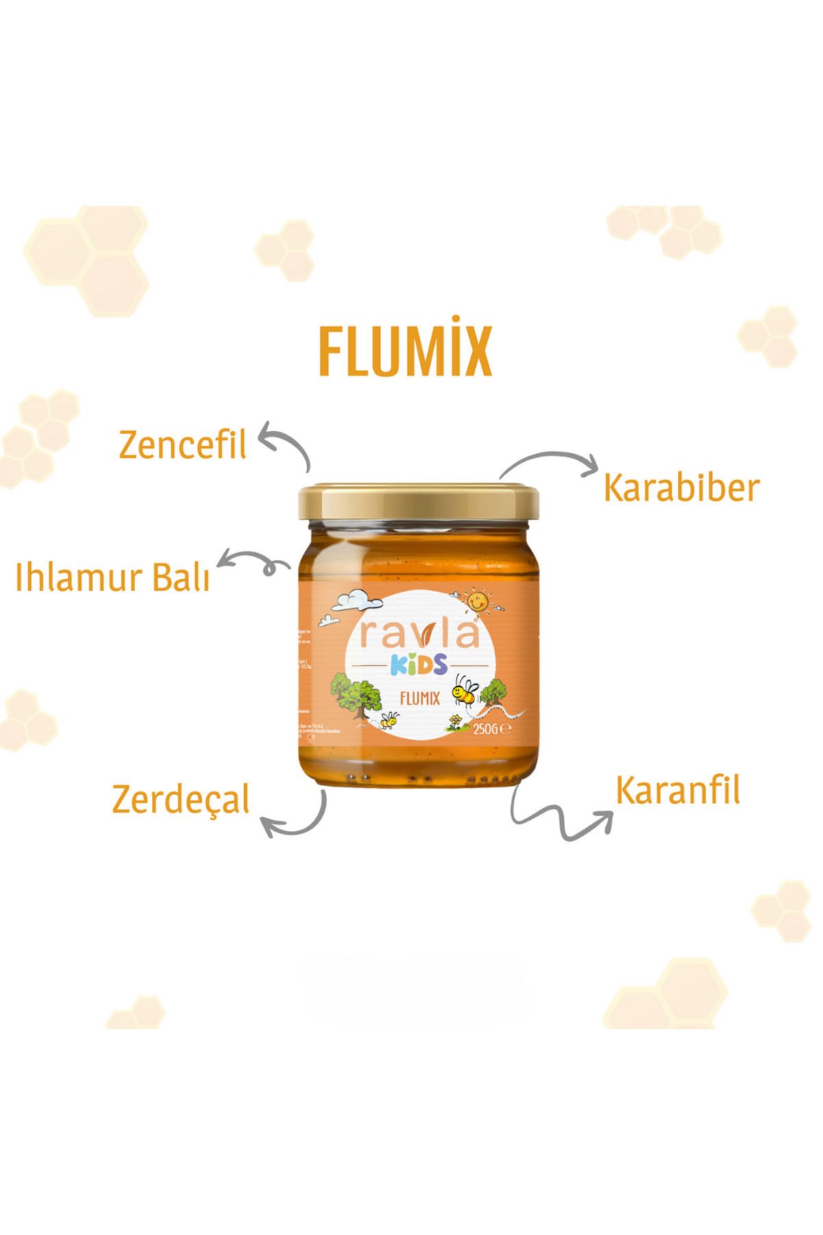 Flumix Kids Ihlamur Ballı, Zencefilli, Zerdeçallı - 250 gr