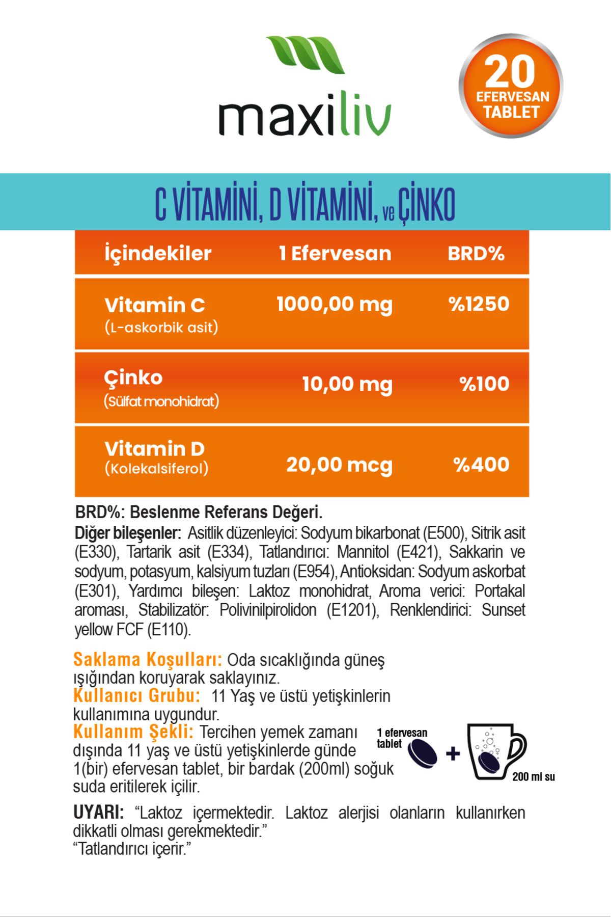 C Vitamini, D Vitamini Ve Çinko Içeren Takviye Edici Gıda