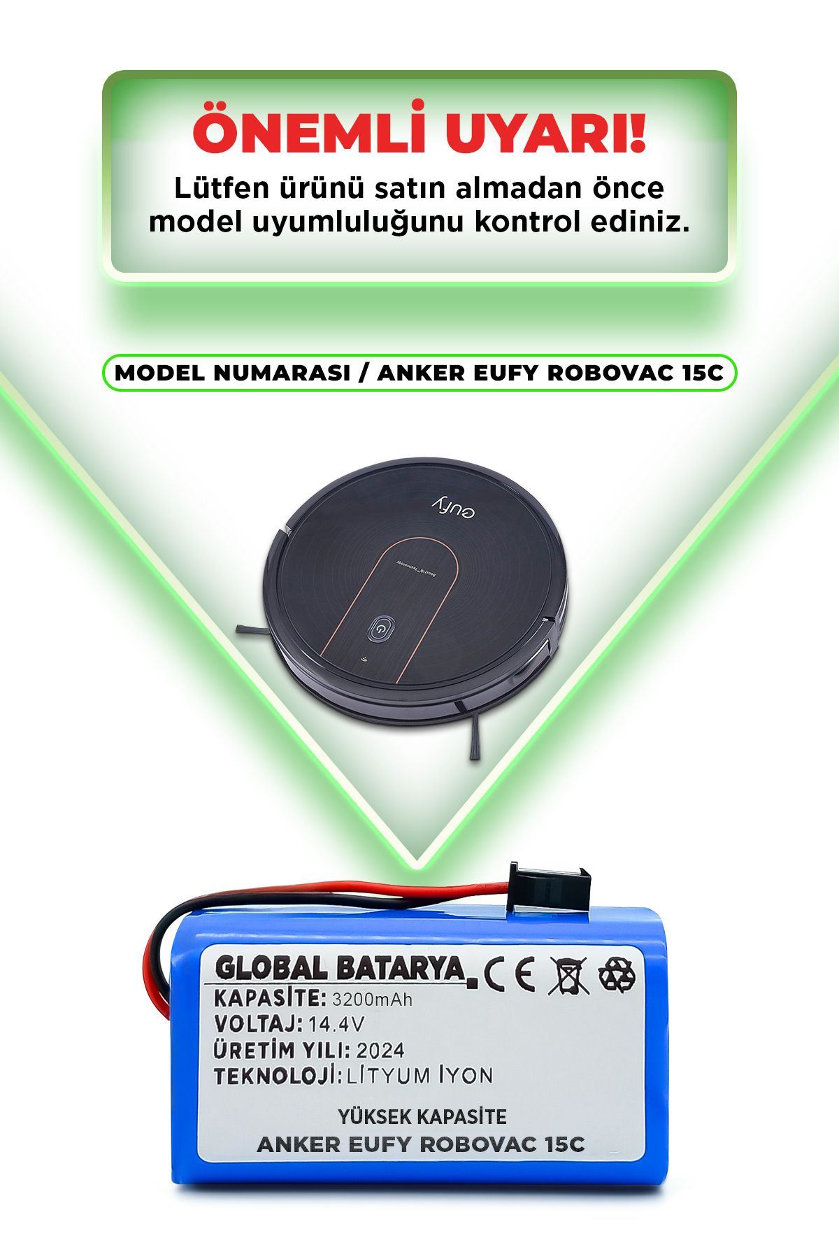 Eufy Robovac 15c Robot Süpürge Bataryası 14.4v 3200mah Pil (YÜKSEK KAPASİTE)