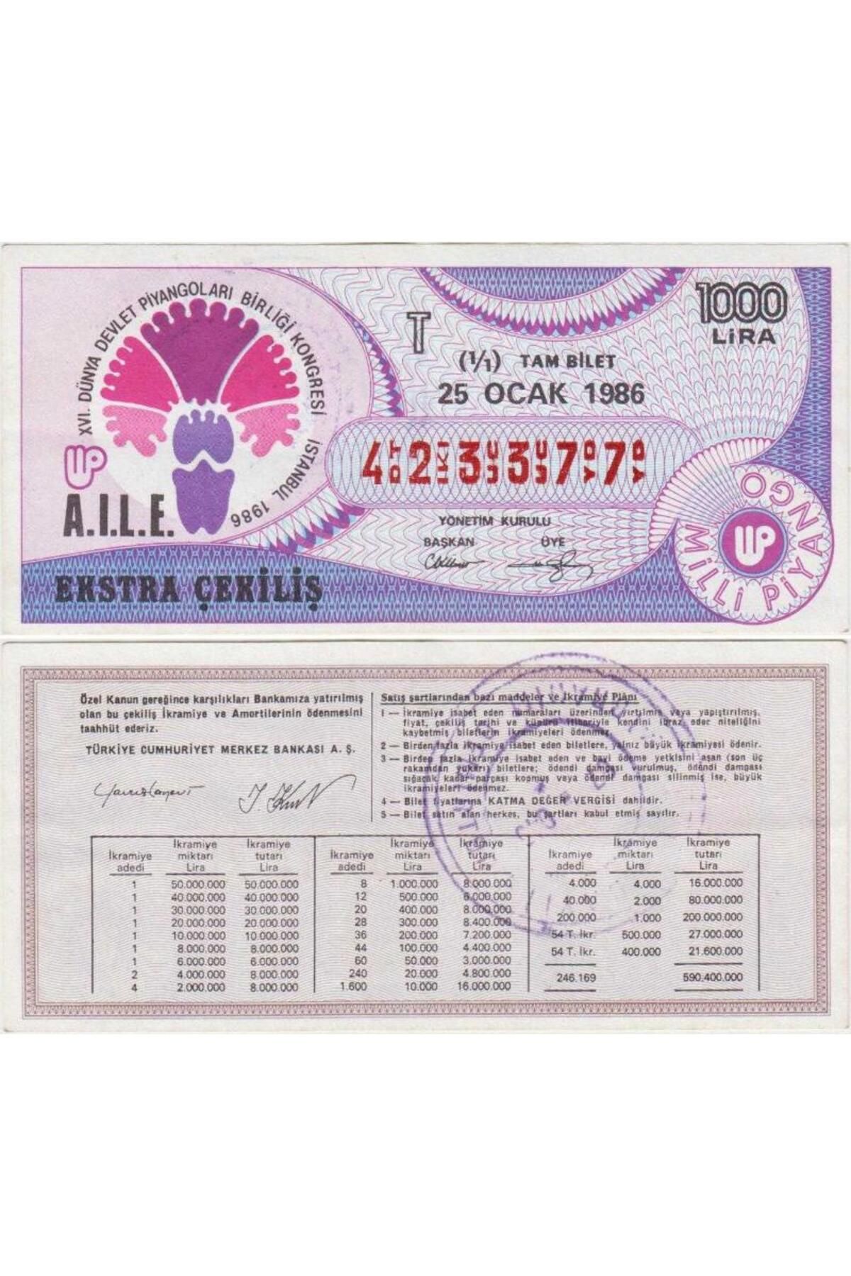 BanknotingMİLLİ PİYANGO 25OCAK 1986 EKSTRA ÇE...