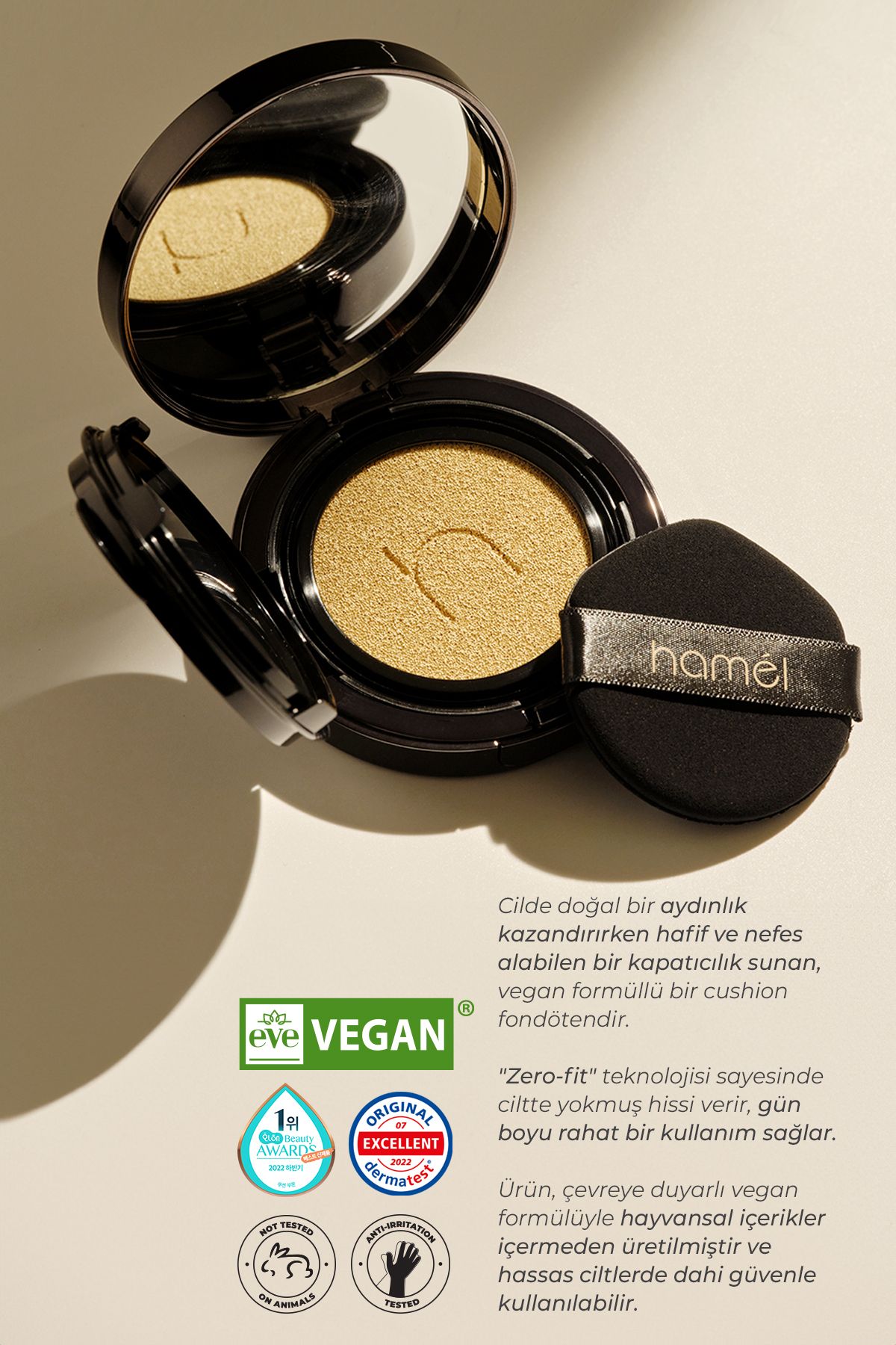 Zero Fit Cushion Vegan Işıltı Etkili Uv Korumalı Nemlendirici Kore Fondöten Spf50 Pa 12gr