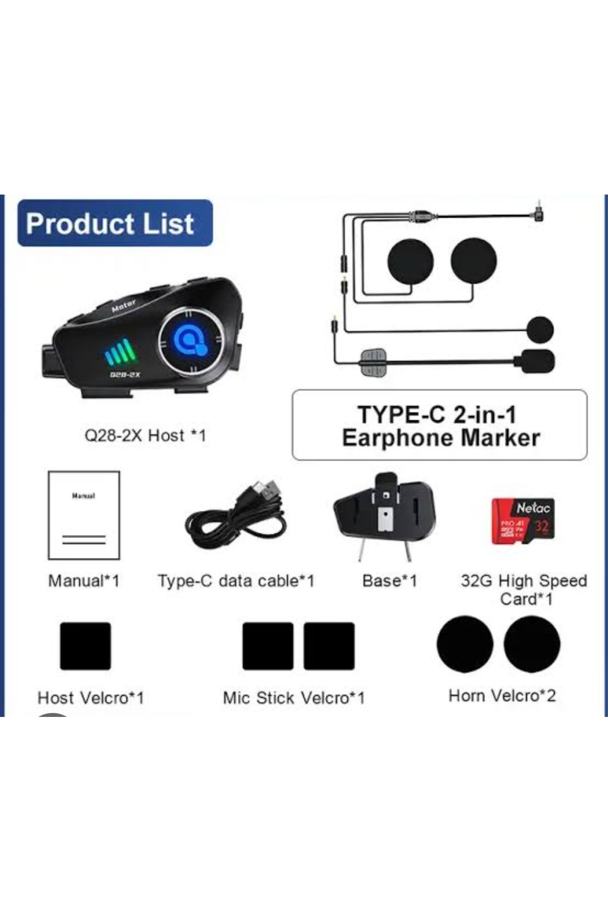 Q28-2X motosiklet kask Bluetooth interkom su geçirmez  1080P Hd sürüş kaydedici kablosuz kamera