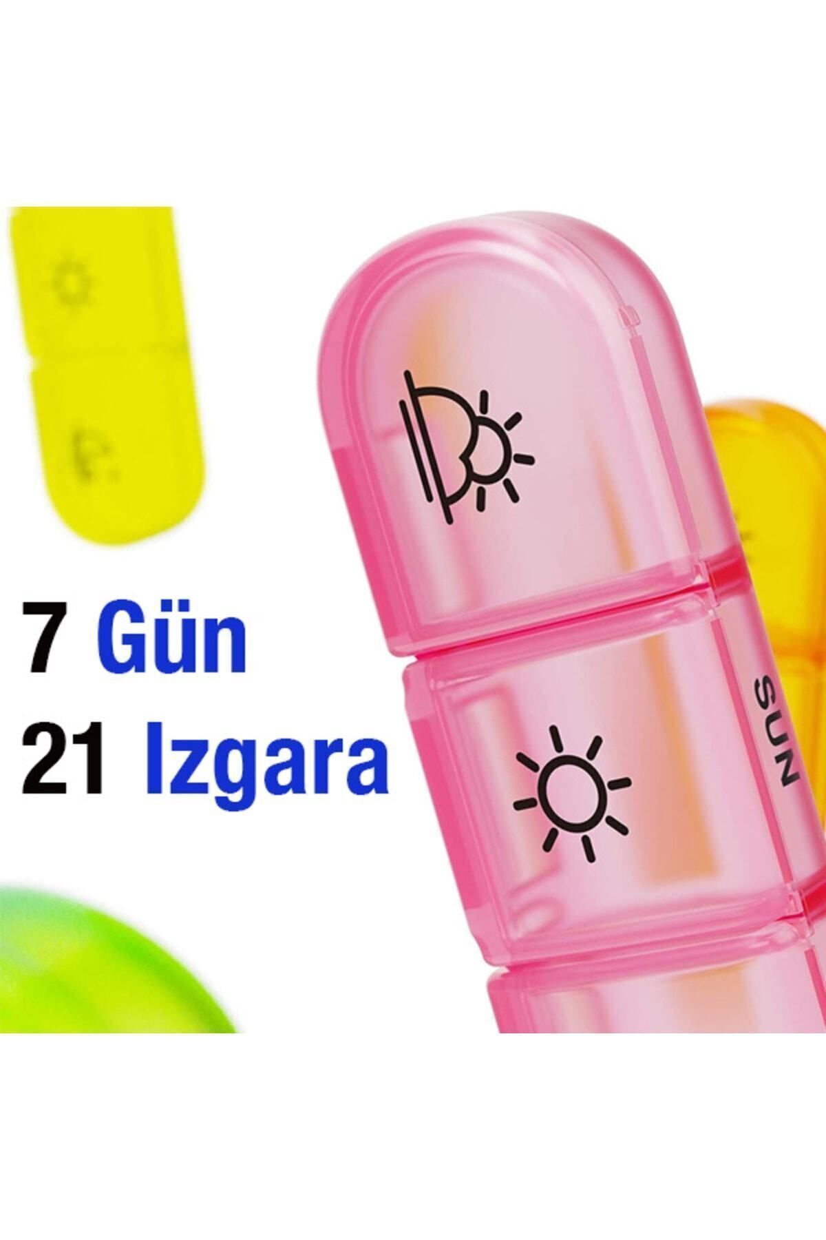 Haftalık Hap İlaç Vitamin Saklama Kutusu Kabı Taşınabilir 7 Günlük 21 Bölmeli