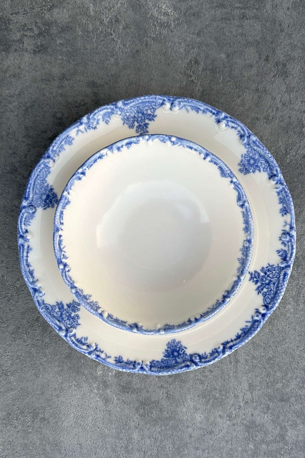 Antique Baby Blue 24 Parça 6 Kişilik Premium Porselen Yemek Takımı Mavi Çiçek Desenli