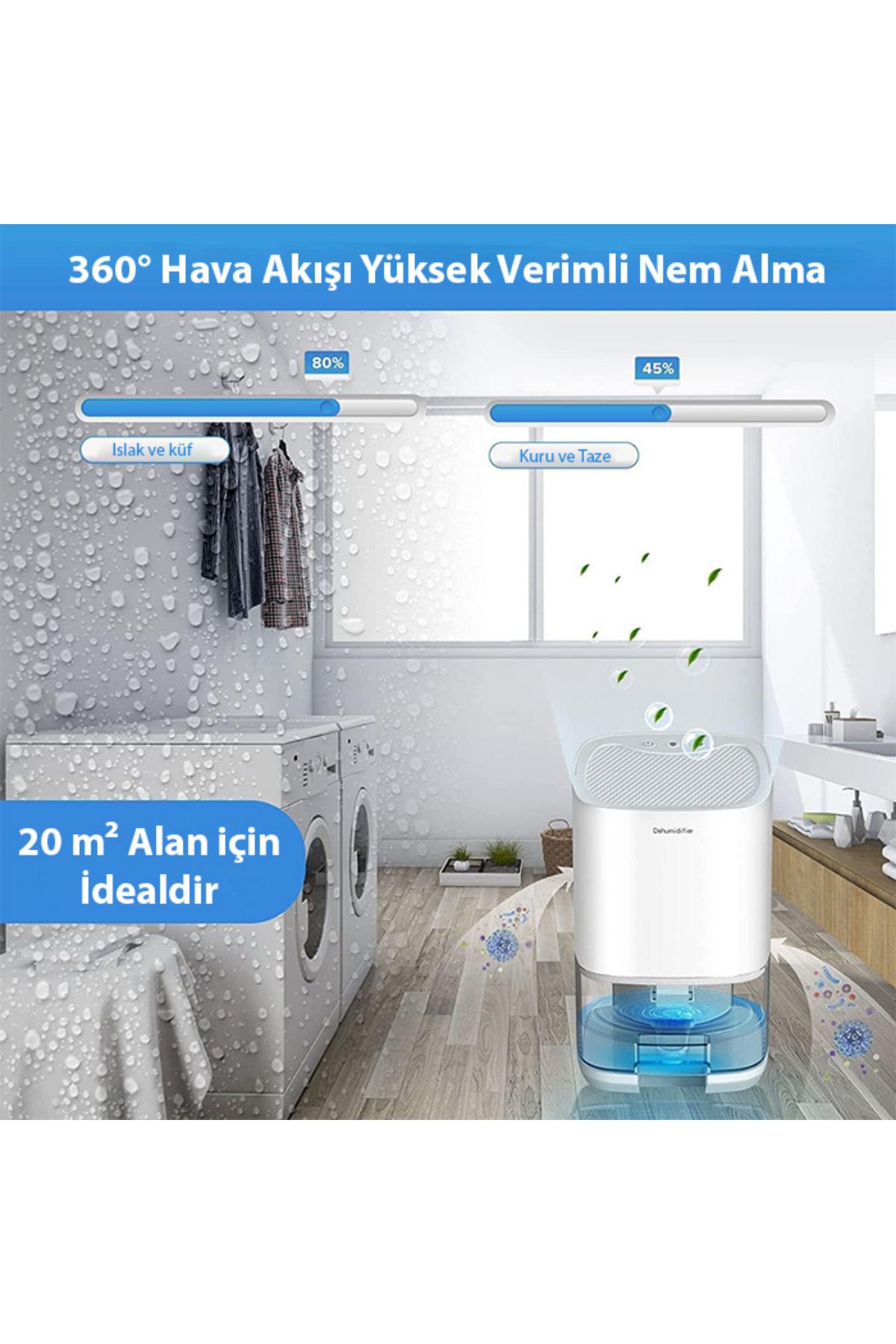 1000ml Nem Alma Cihazi  Hava Kurutucu Banyo Mutfak Oda İçin LED Işıklı Dehumidifer Nem Emici