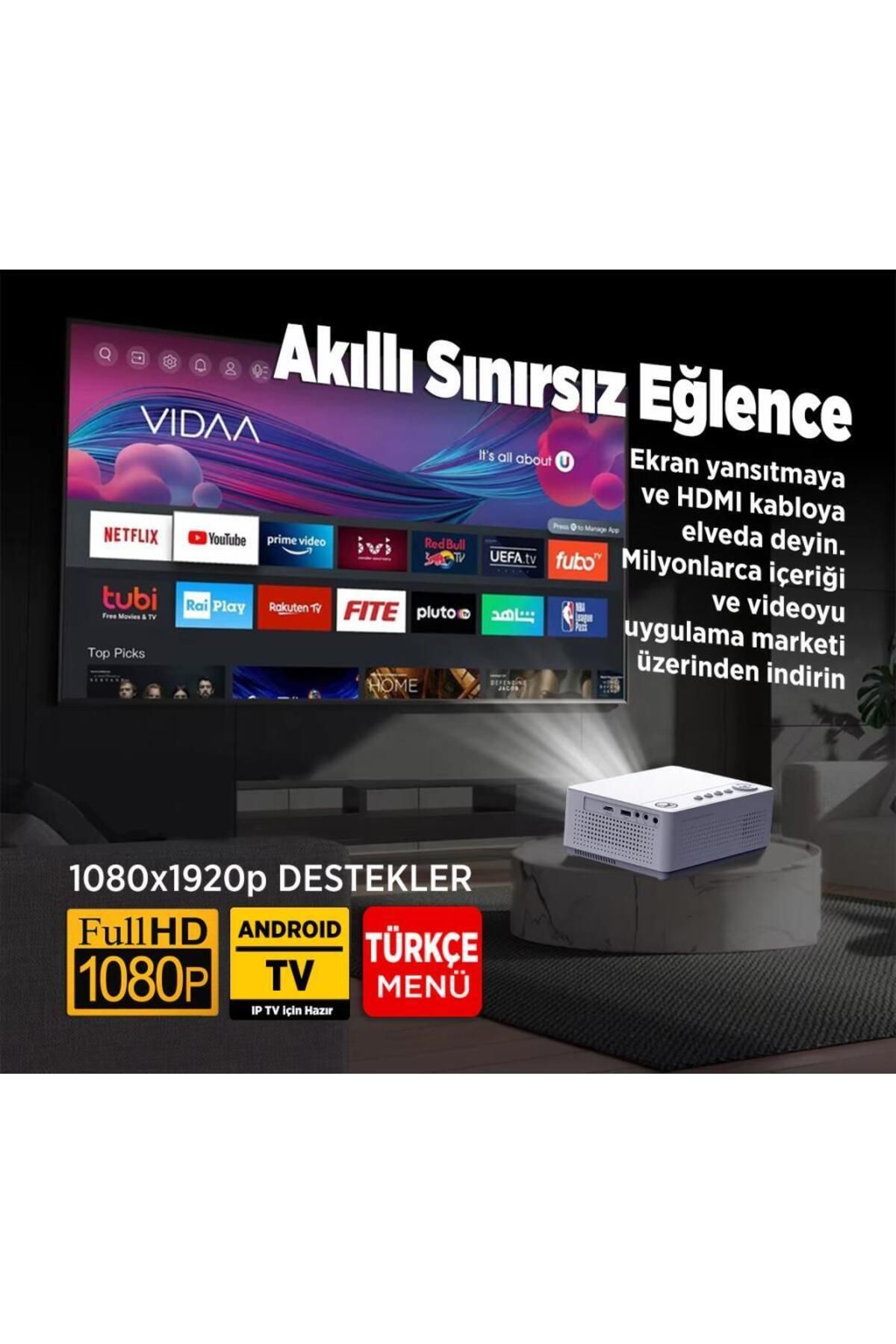 Leisure L470A Android TV 1080P Destekli Projeksiyon Cihazı +Auto Focus+Auto Keystone+6G WiFi+