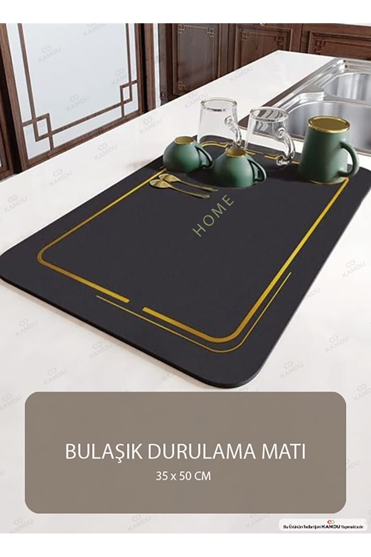 1 Adet - ( Siyah ) 35x50cm Bulaşık Matı, Kurulama Matı, Tezgah Üstü Mat, Su Emen Mat, Lavabo Paspası