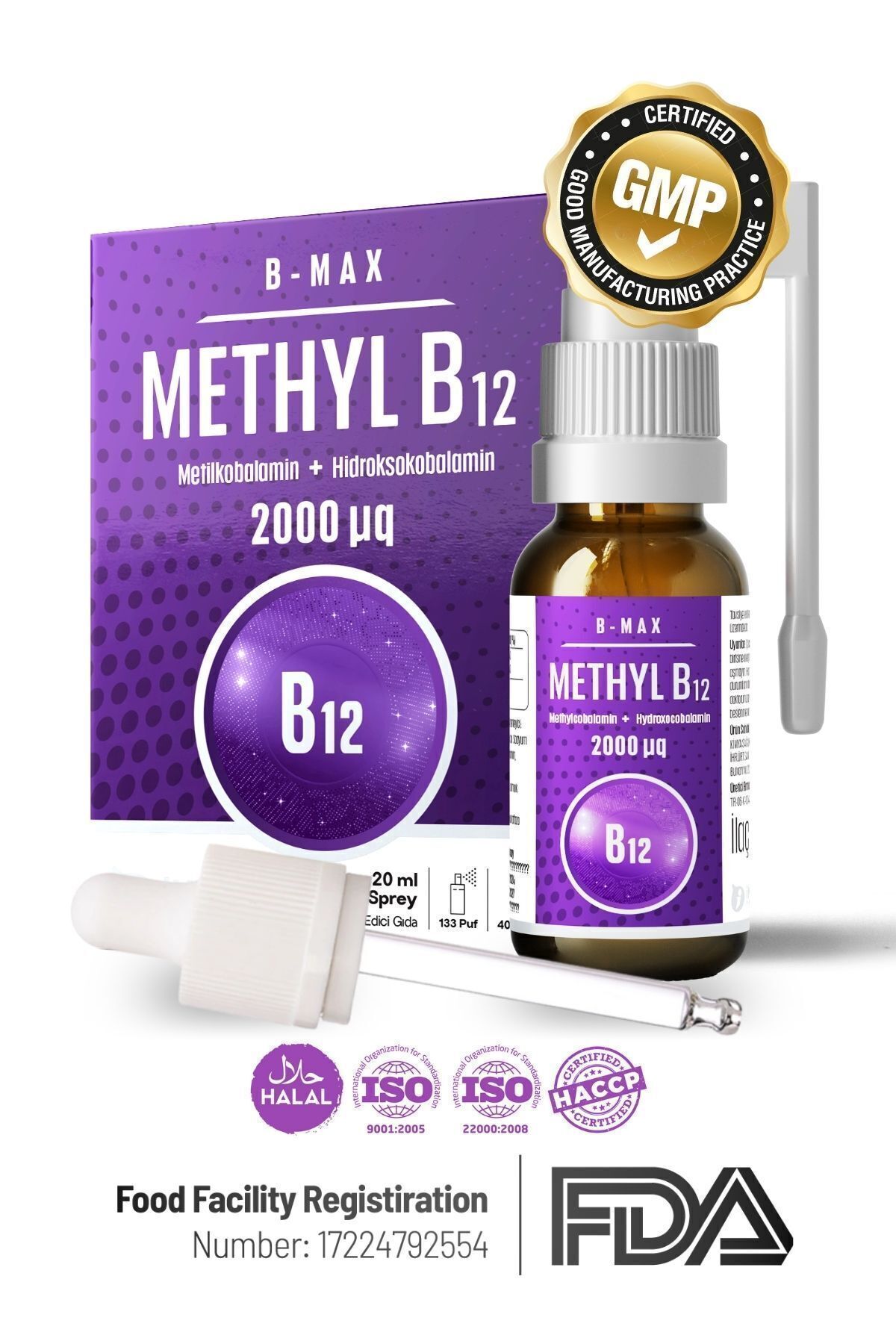 B12 Complex 2000 mcg Metilkobalamin (1000 mcg) Hidroksokobalamin (1000 mcg) Damla ve Sprey Formunda