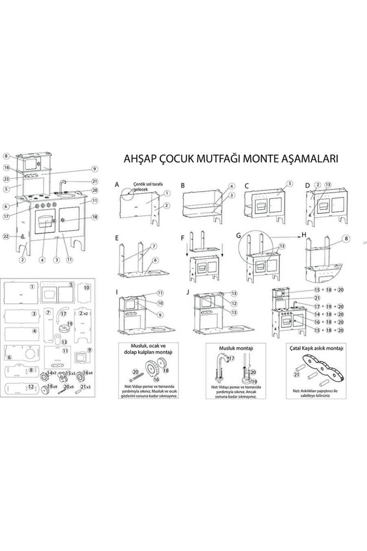 Pratik Lüx Hamarat Ahşap Mutfak - Ahşap Çocuk Mutfağı - Mutfak Seti - Kapaklı Mutfak