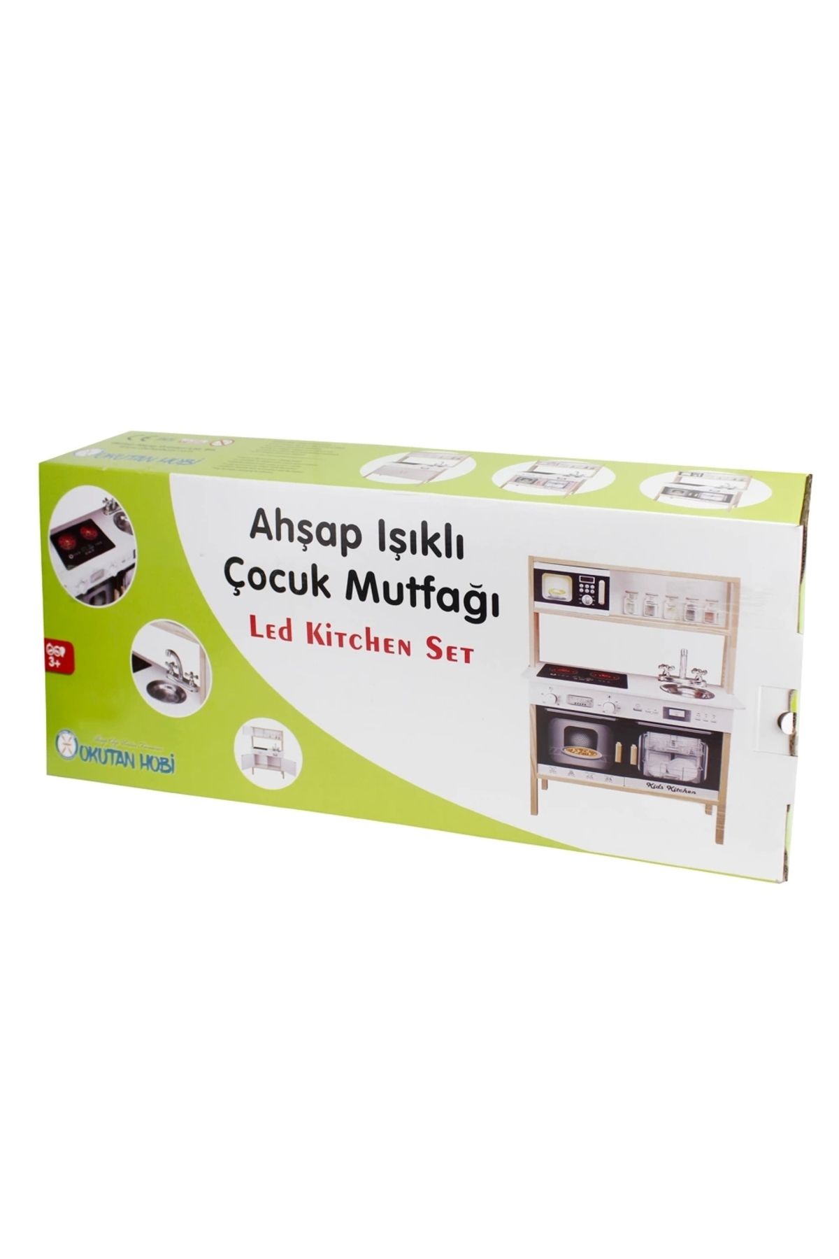 Lüx Işıklı Hamarat Ahşap Mutfak - Ahşap Çocuk Mutfağı - Mutfak Seti - Kapaklı Mutfak - Siyah