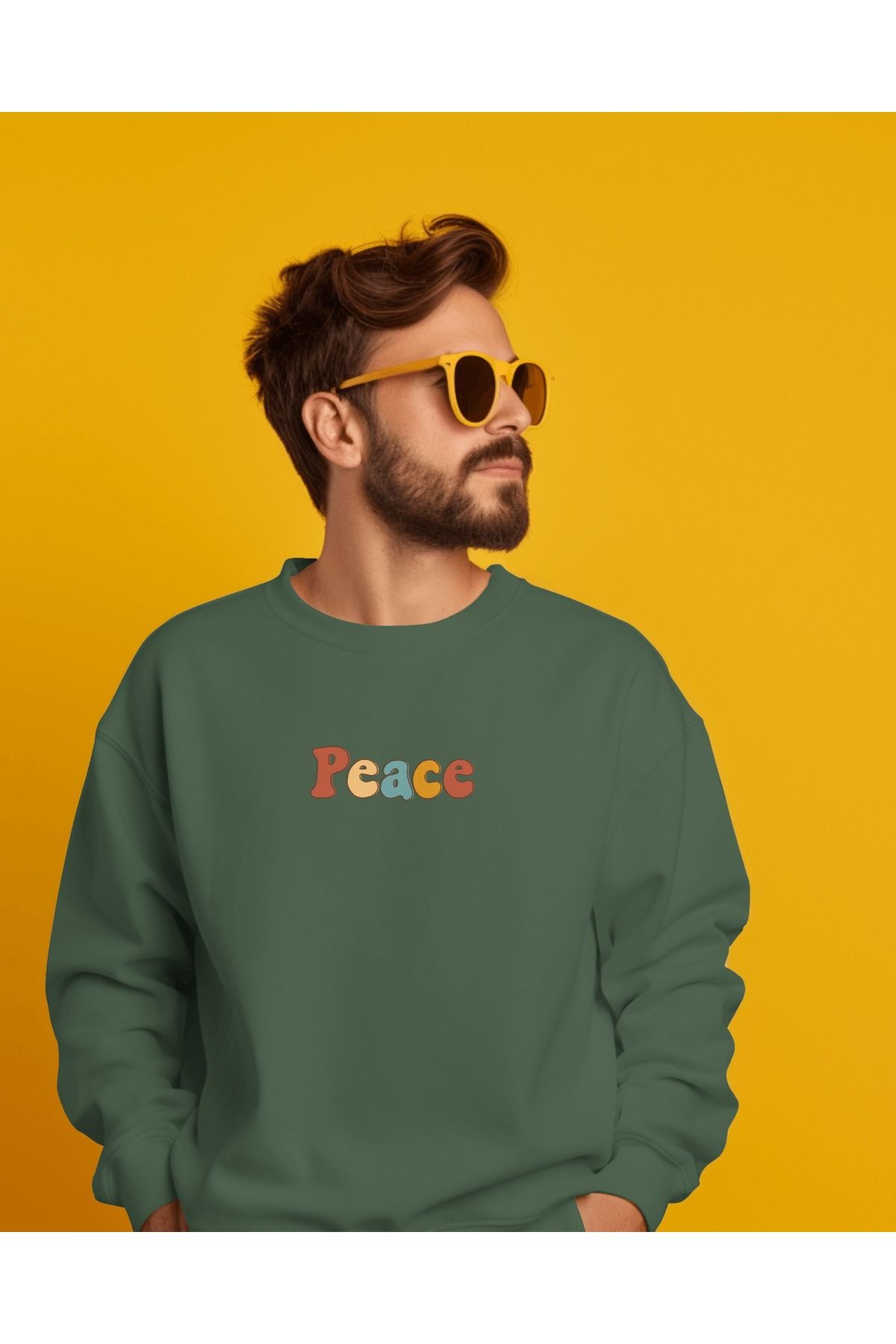 Peace Haki Sweatshirt 3iplik kalın Unisex