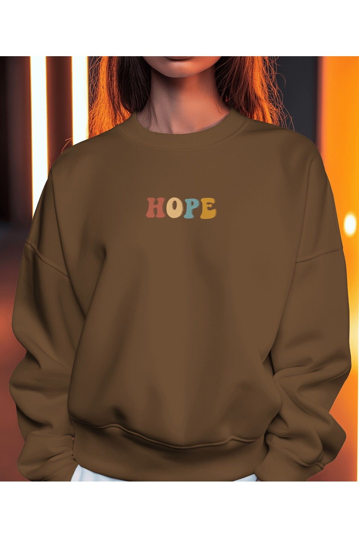 Hope Kahverengi Sweatshirt 3iplik kalın Unisex