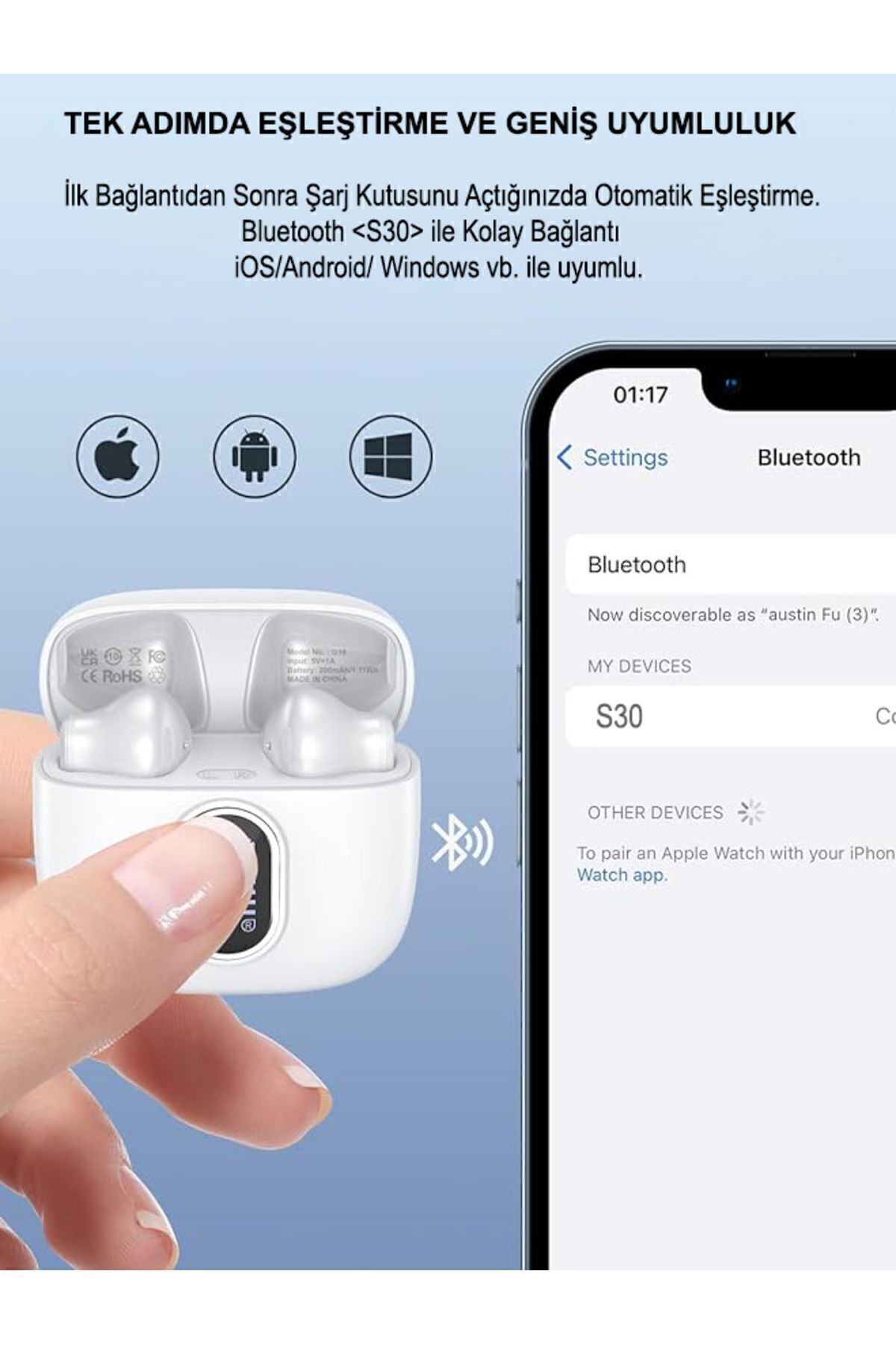 S-30 Bluetooth Kulaklık Ios-android Enc Ortam Sesi Azaltma 4 Mikrofonlu 5.3 Ipx6 su geçirmez