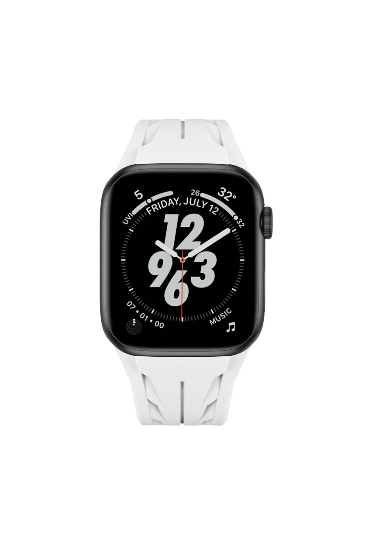 Apple Watch 7 45mm KRD-127 Metal Tokalı Silikon Kordon-Beyaz